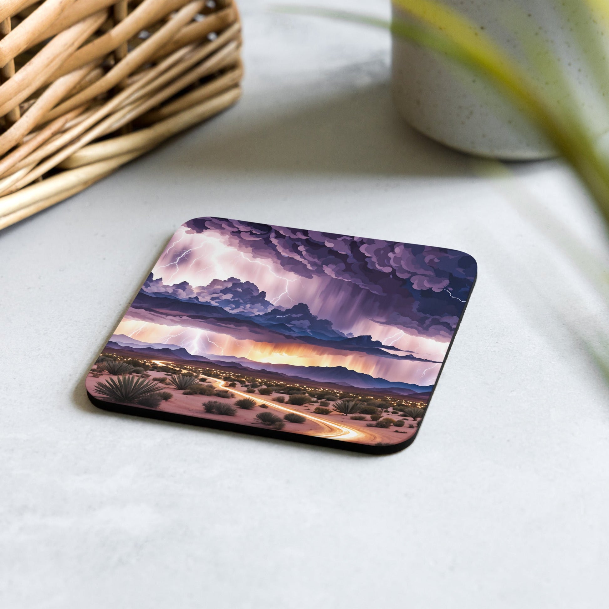 Lightening Over The Desert II Cork - back Coaster - Coasters - Discovery Co.