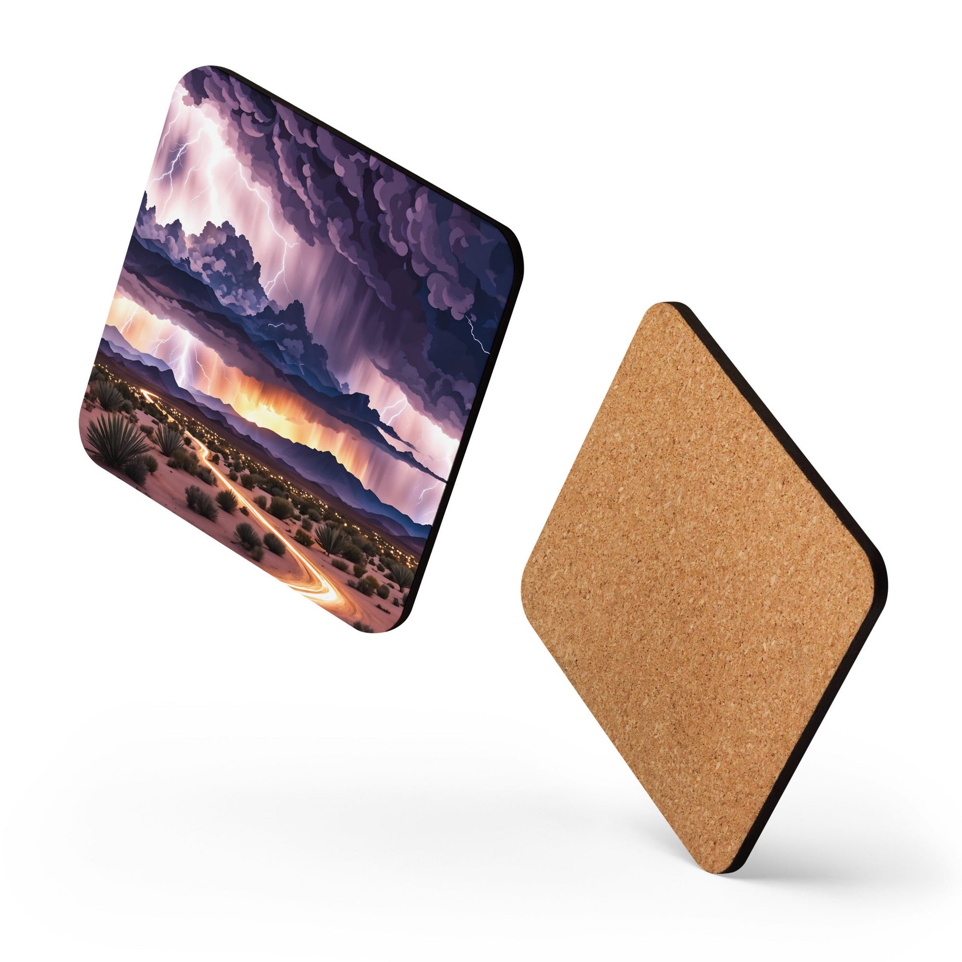 Lightening Over The Desert II Cork - back Coaster - Coasters - Discovery Co.
