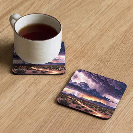 Lightening Over The Desert II Cork - back Coaster - Coasters - Discovery Co.
