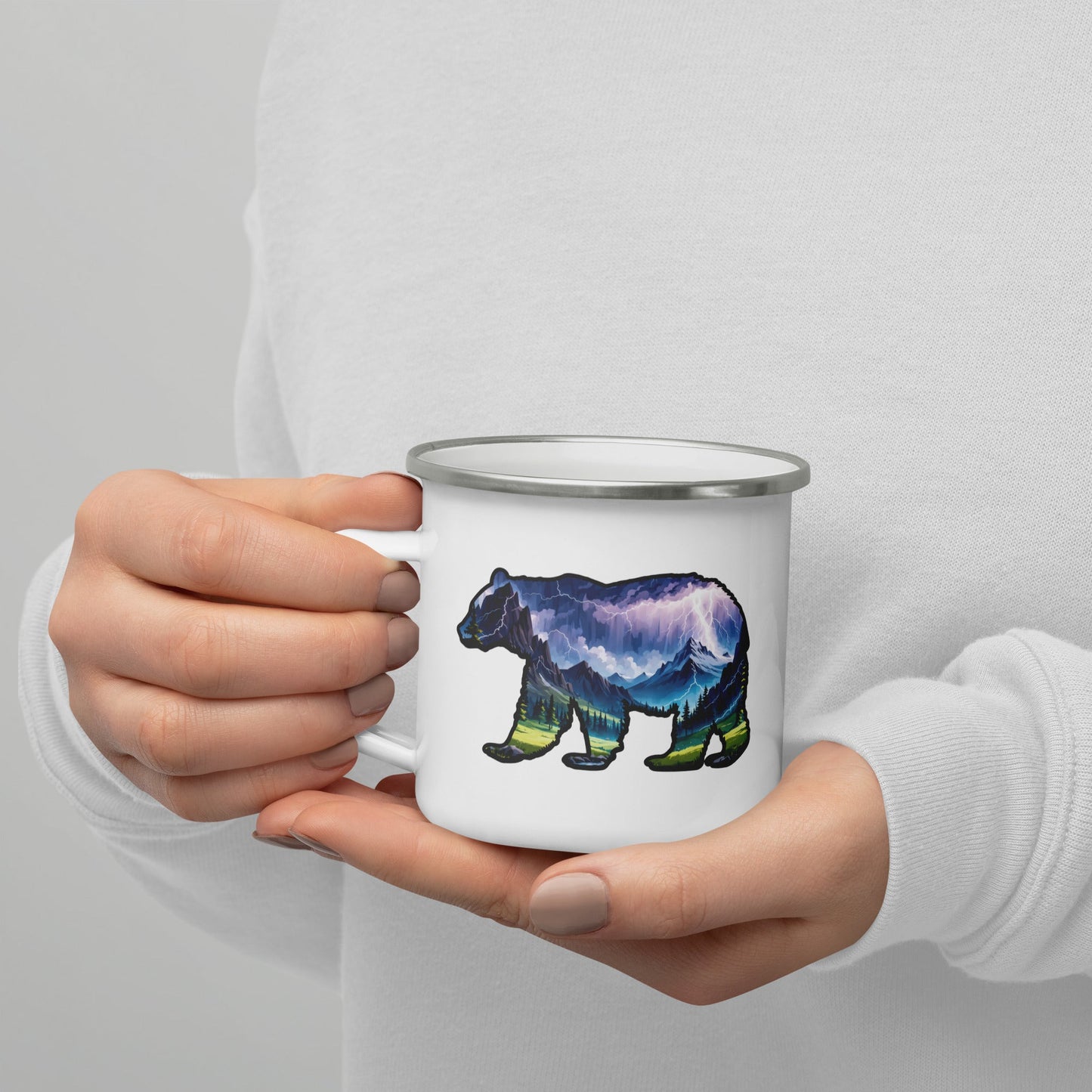 Lightning In The Mountains Bear Enamel Mug - Mugs - Discovery Co.