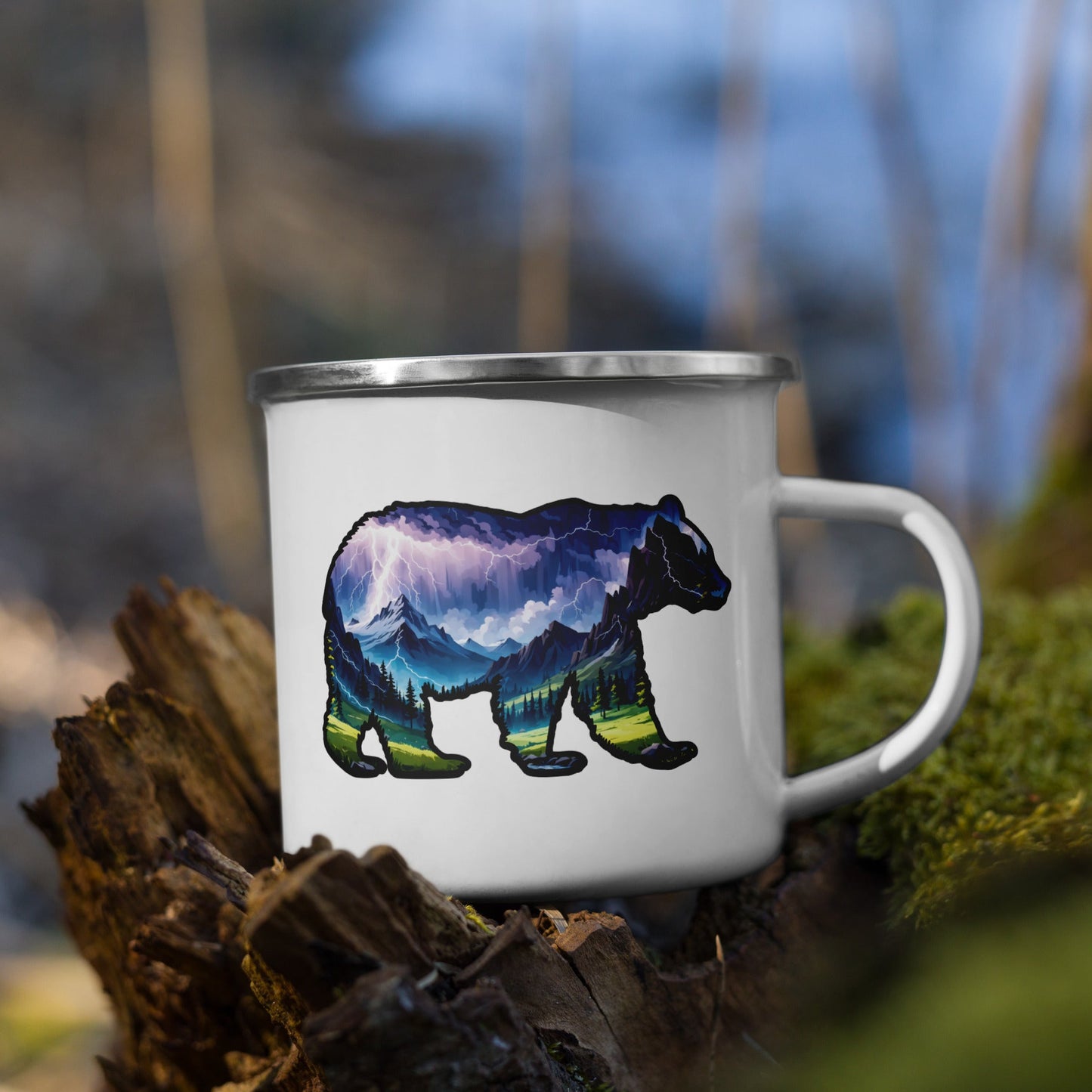 Lightning In The Mountains Bear Enamel Mug - Mugs - Discovery Co.