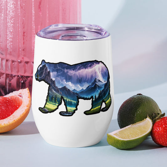 Lightning In The Mountains Bear Stainless Steel Wine Tumbler - Steel Tumbler - Discovery Co.