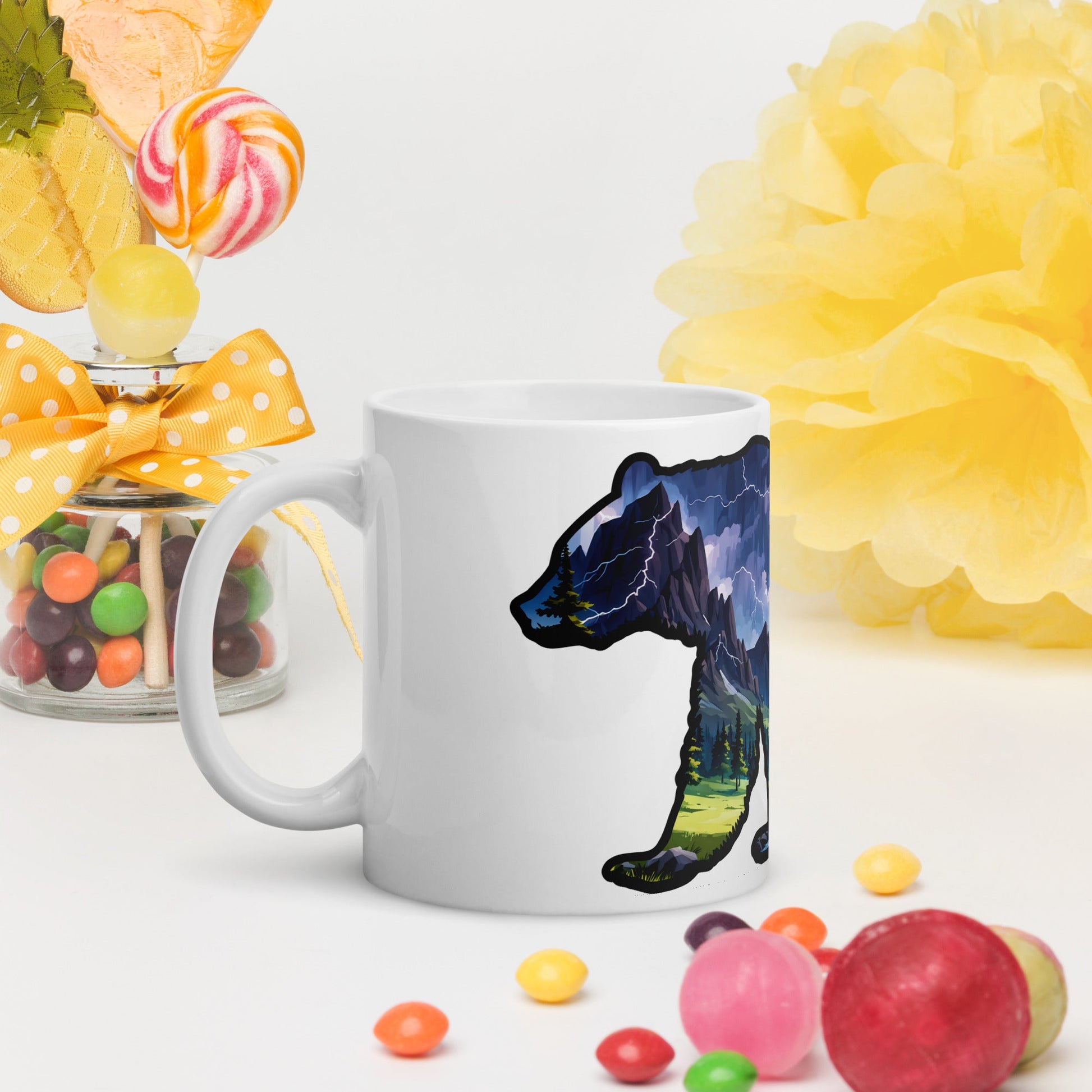 Lightning Over Mountains Bear White Glossy Mug (11 oz, 15 oz, 20 oz) - Mugs - Discovery Co.