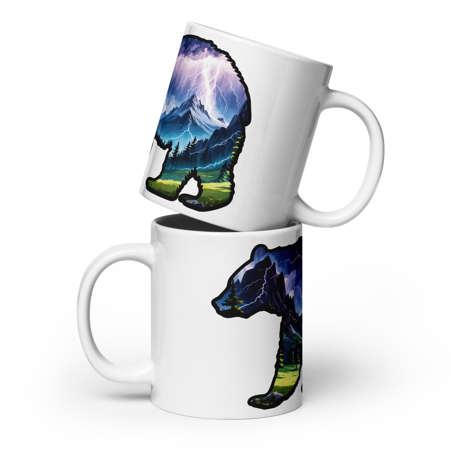 Lightning Over Mountains Bear White Glossy Mug (11 oz, 15 oz, 20 oz) - Mugs - Discovery Co.