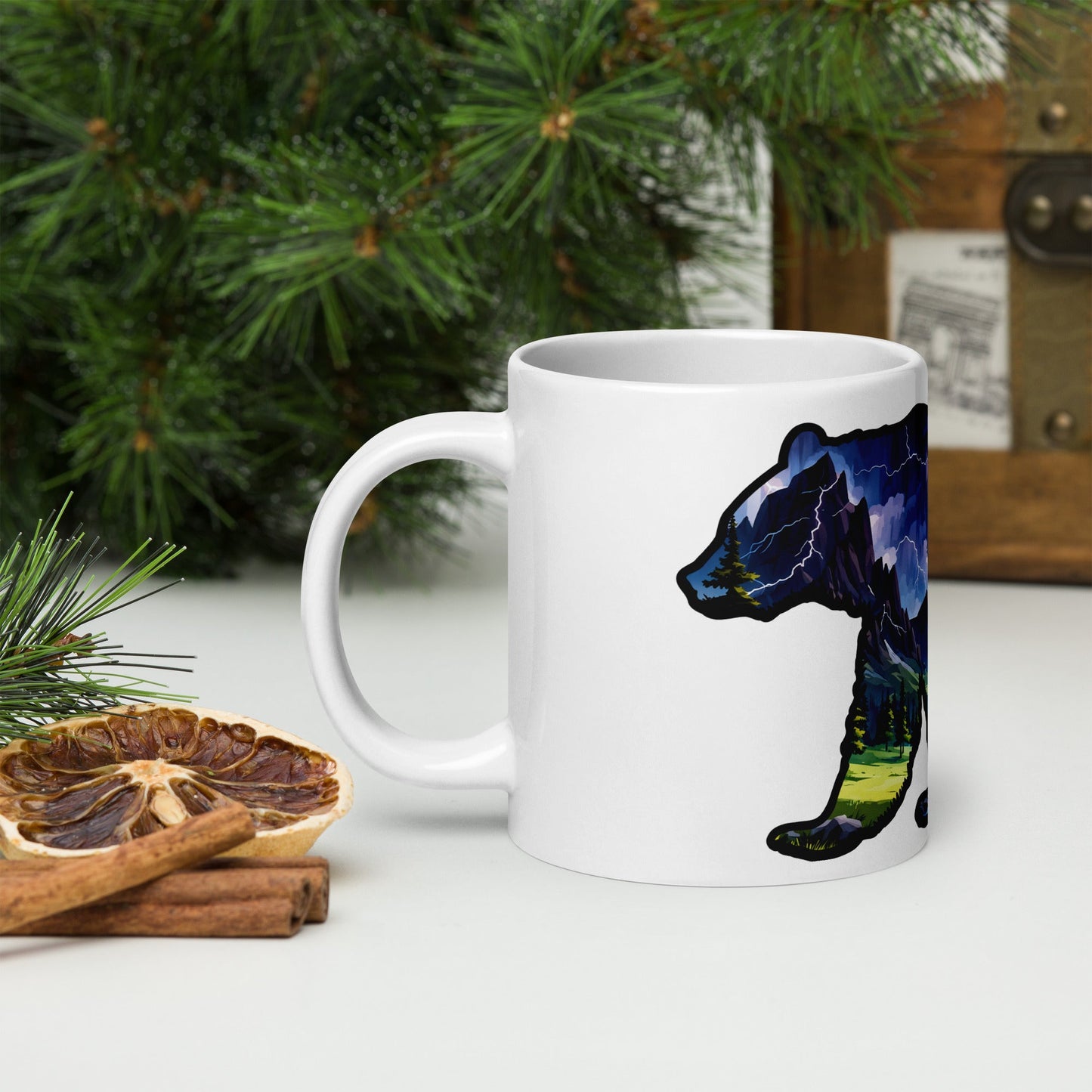 Lightning Over Mountains Bear White Glossy Mug (11 oz, 15 oz, 20 oz) - Mugs - Discovery Co.