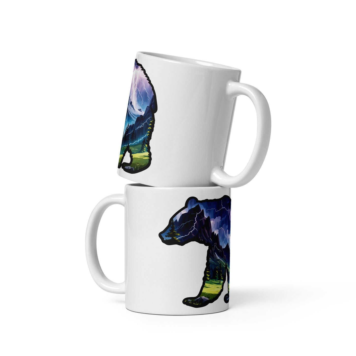 Lightning Over Mountains Bear White Glossy Mug (11 oz, 15 oz, 20 oz) - Mugs - Discovery Co.