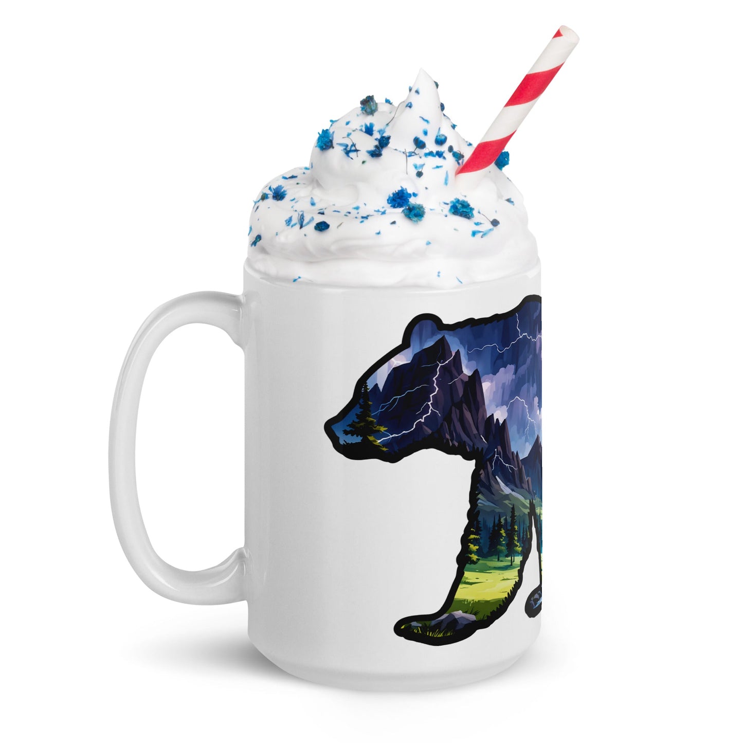 Lightning Over Mountains Bear White Glossy Mug (11 oz, 15 oz, 20 oz) - Mugs - Discovery Co.