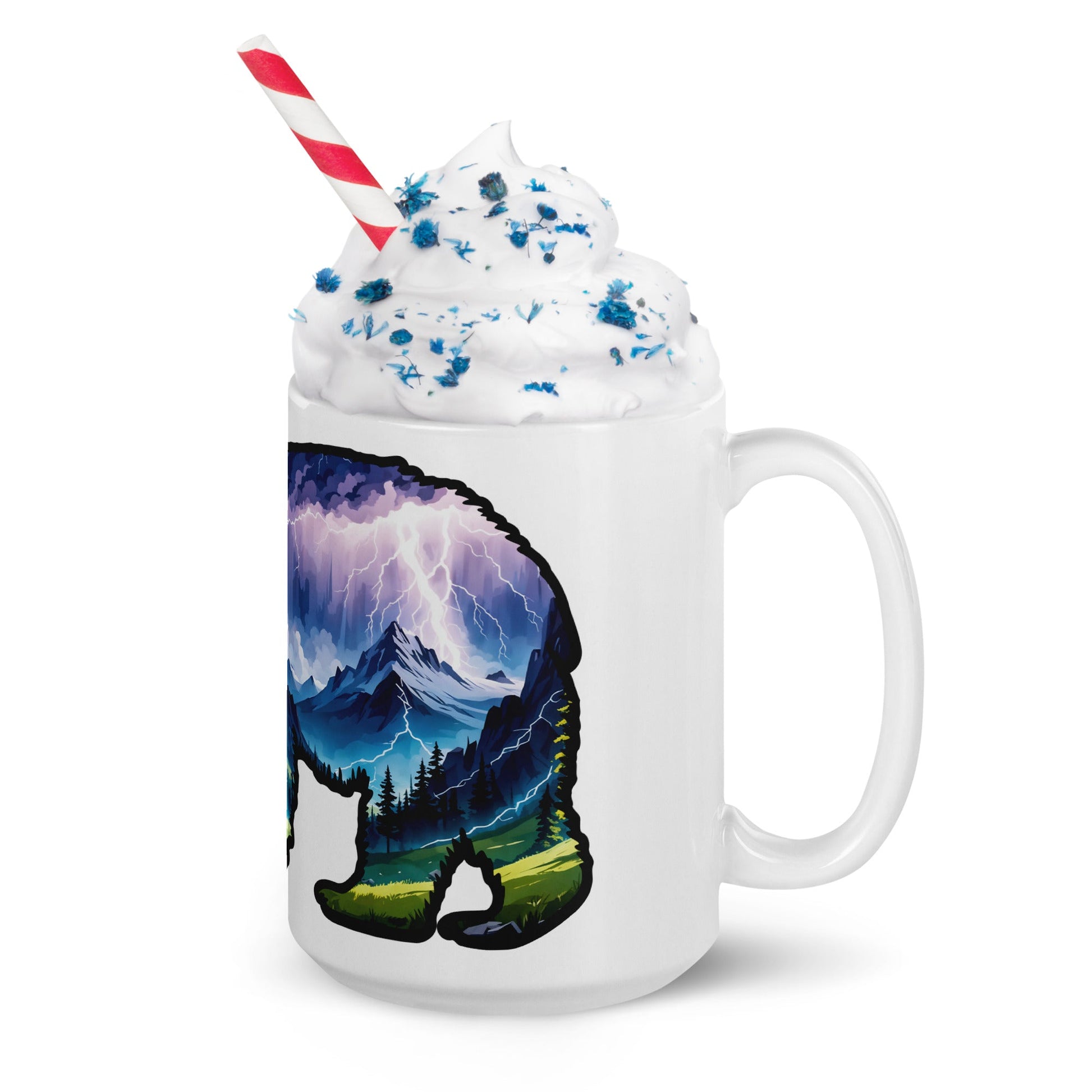 Lightning Over Mountains Bear White Glossy Mug (11 oz, 15 oz, 20 oz) - Mugs - Discovery Co.