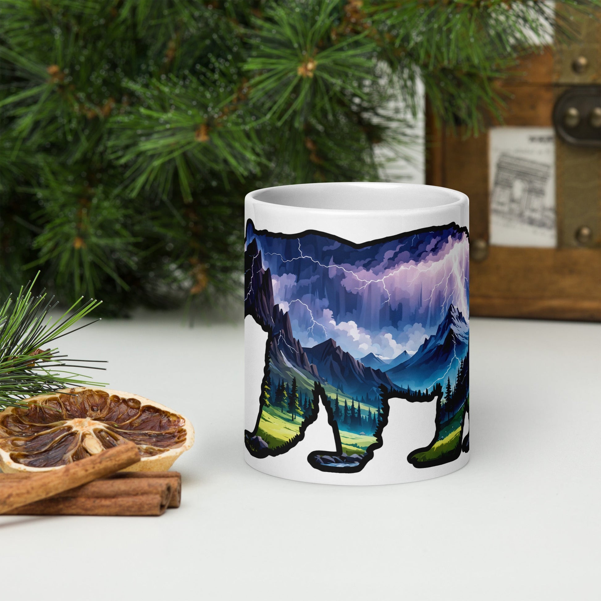 Lightning Over Mountains Bear White Glossy Mug (11 oz, 15 oz, 20 oz) - Mugs - Discovery Co.