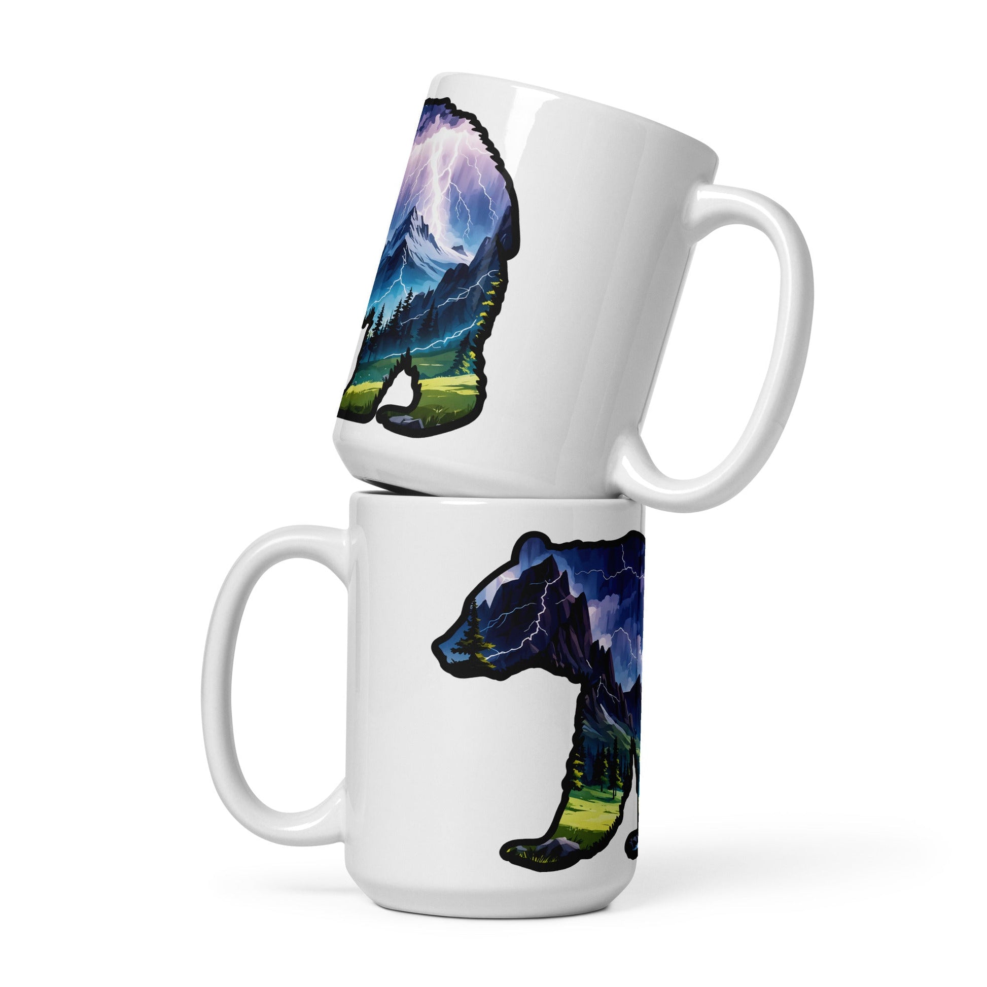 Lightning Over Mountains Bear White Glossy Mug (11 oz, 15 oz, 20 oz) - Mugs - Discovery Co.