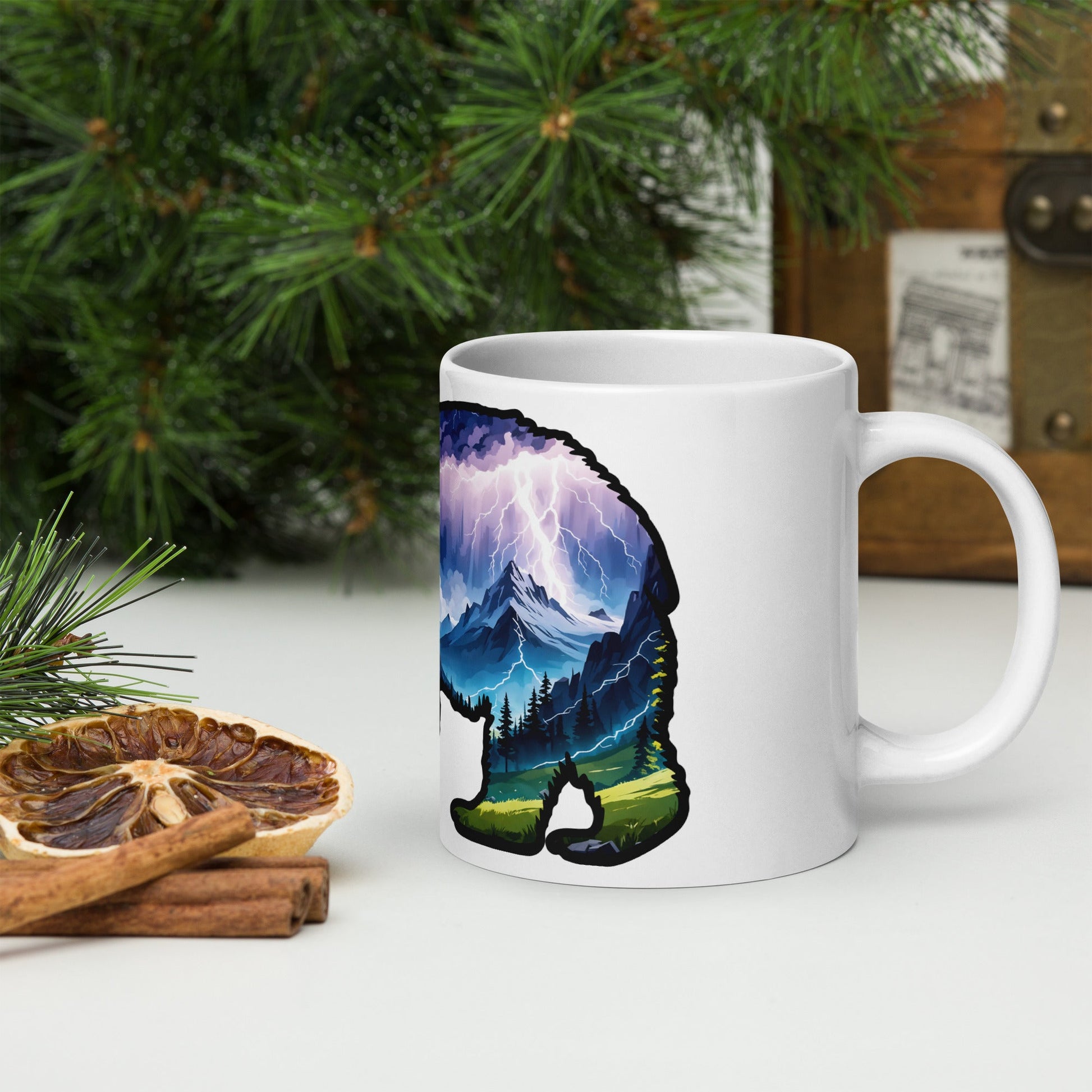 Lightning Over Mountains Bear White Glossy Mug (11 oz, 15 oz, 20 oz) - Mugs - Discovery Co.