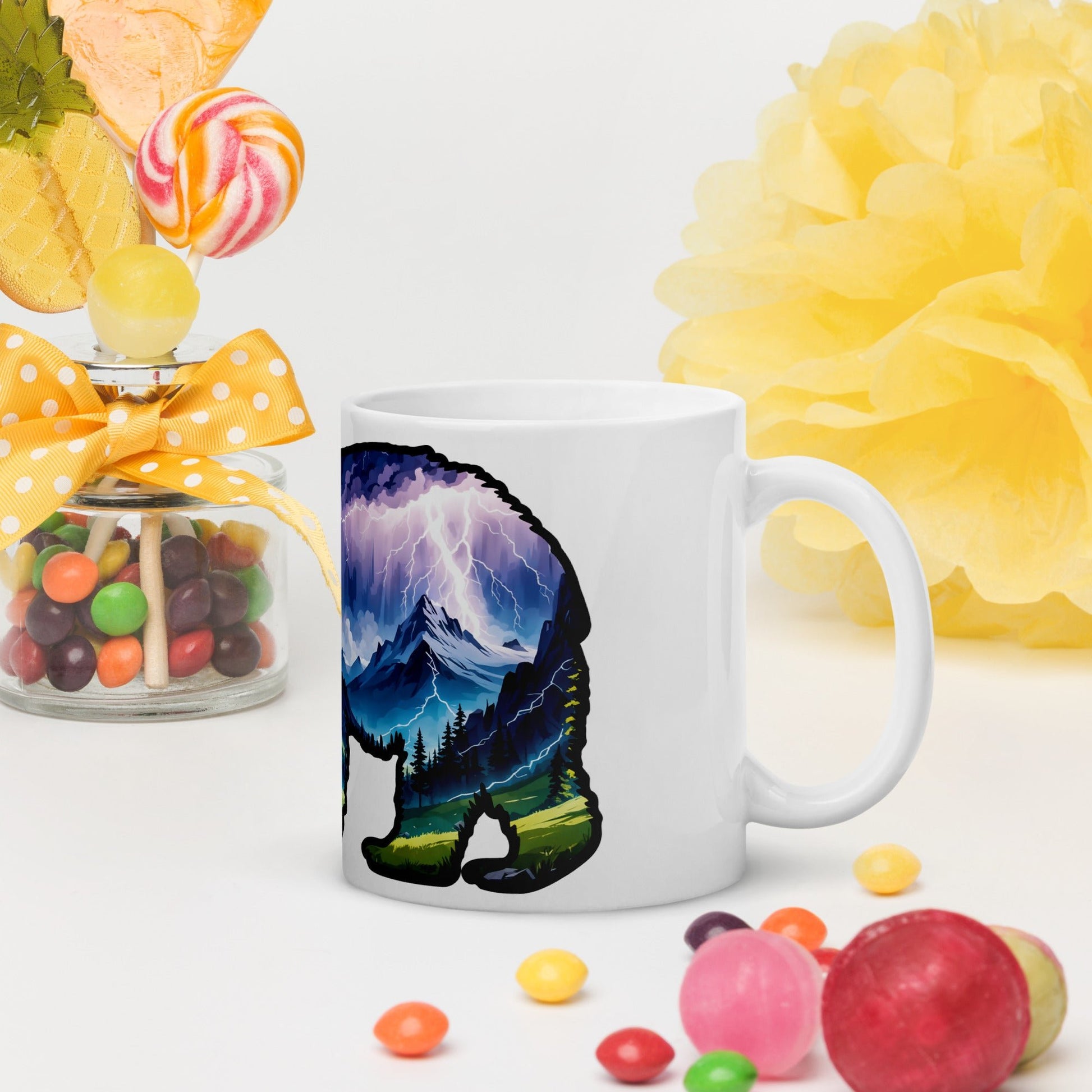 Lightning Over Mountains Bear White Glossy Mug (11 oz, 15 oz, 20 oz) - Mugs - Discovery Co.