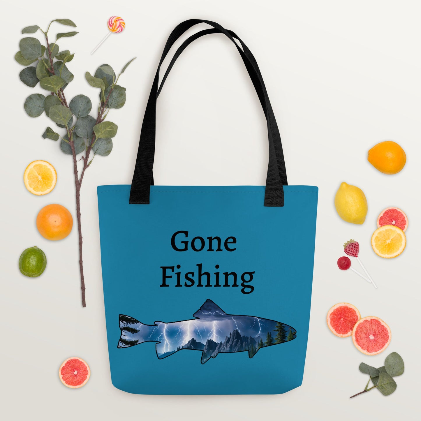 Lightning Over Mountains Fish Tote Bag - Tote Bags - Discovery Co.