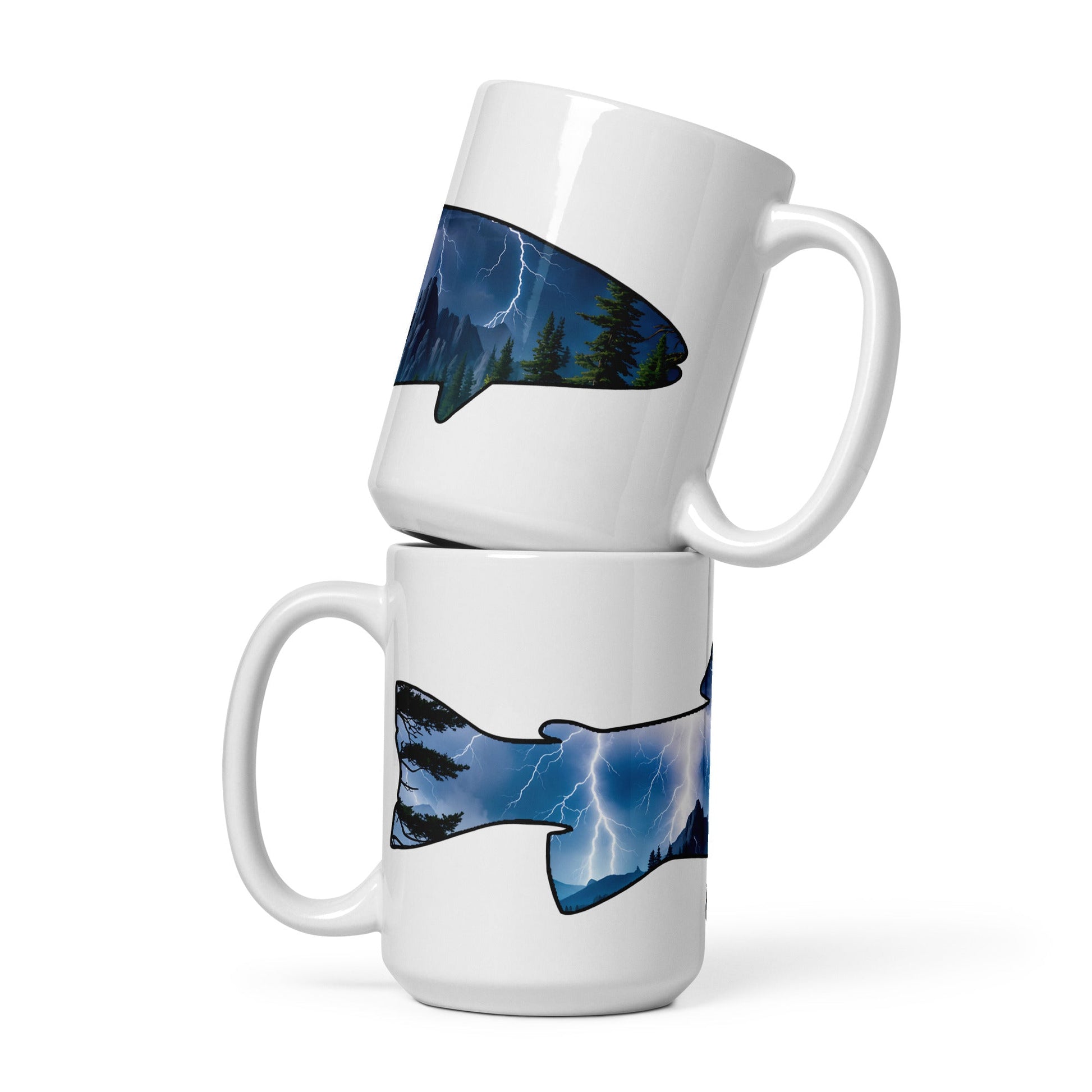 Lightning Over Mountains Fish White Glossy Mug (11 oz, 15 oz, 20 oz) - Mugs - Discovery Co.