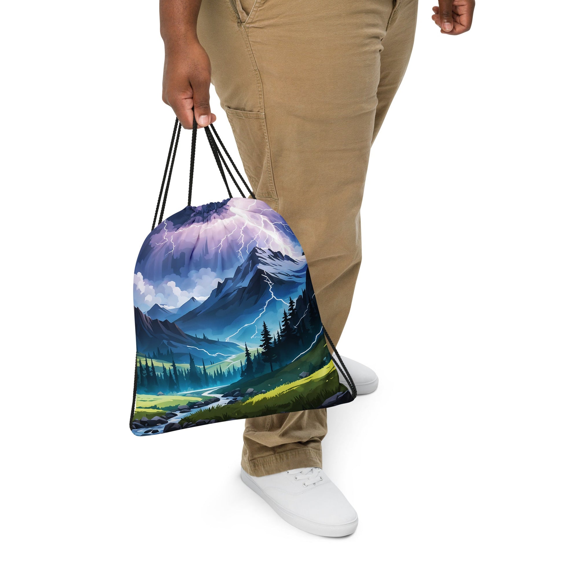 Lightning Over The Mountains II Drawstring Bag - Drawstring Bag - Discovery Co.