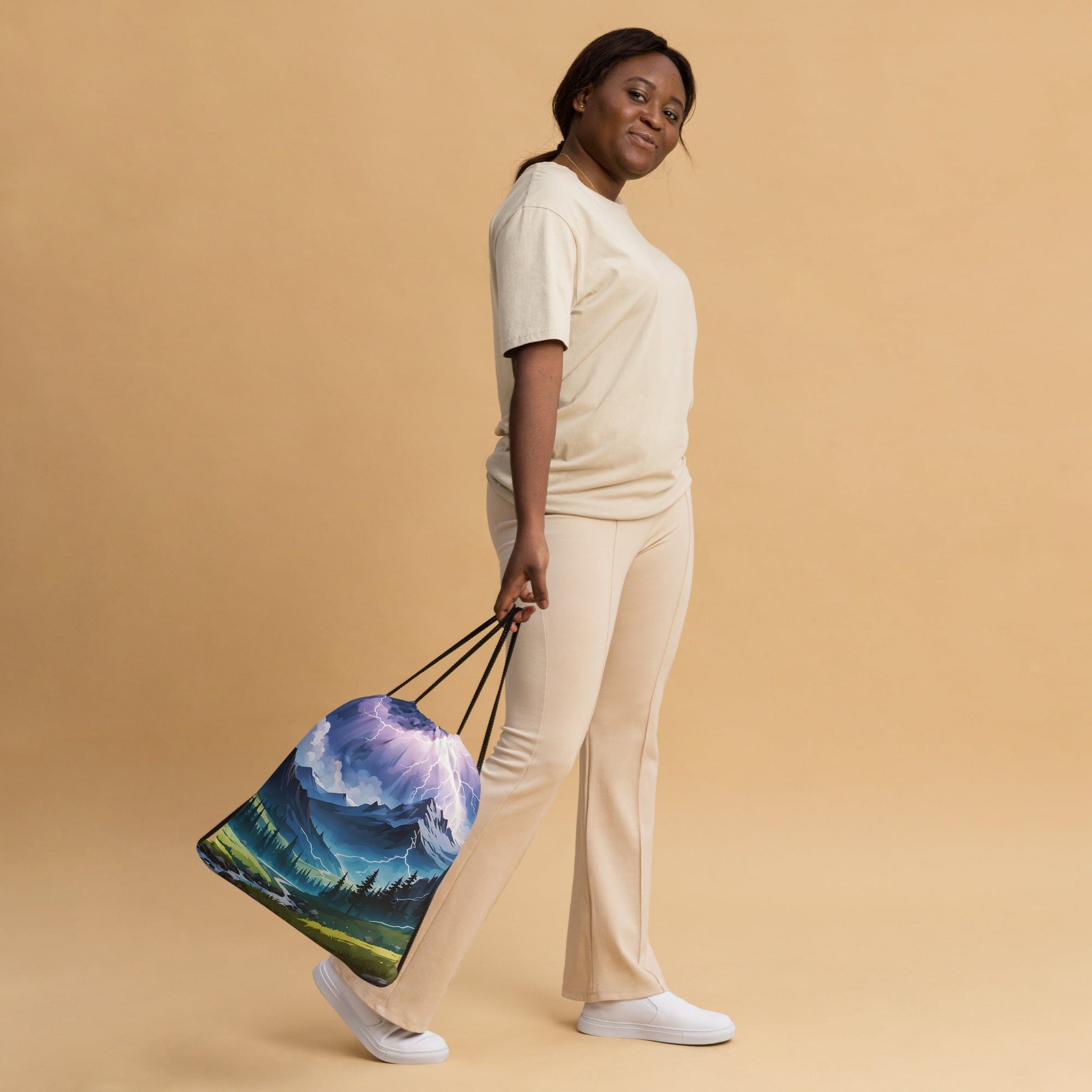Lightning Over The Mountains II Drawstring Bag - Drawstring Bag - Discovery Co.