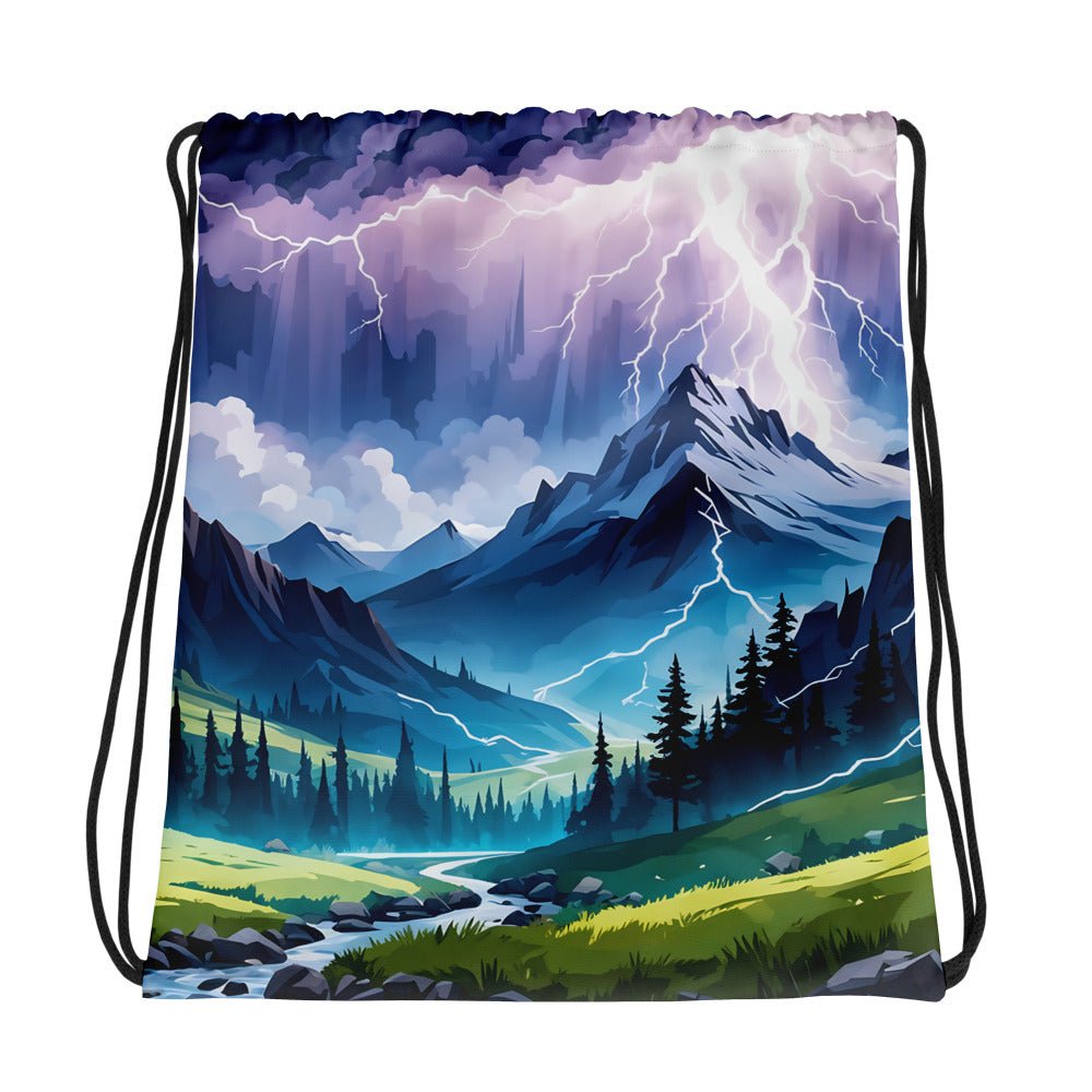 Lightning Over The Mountains II Drawstring Bag - Drawstring Bag - Discovery Co.