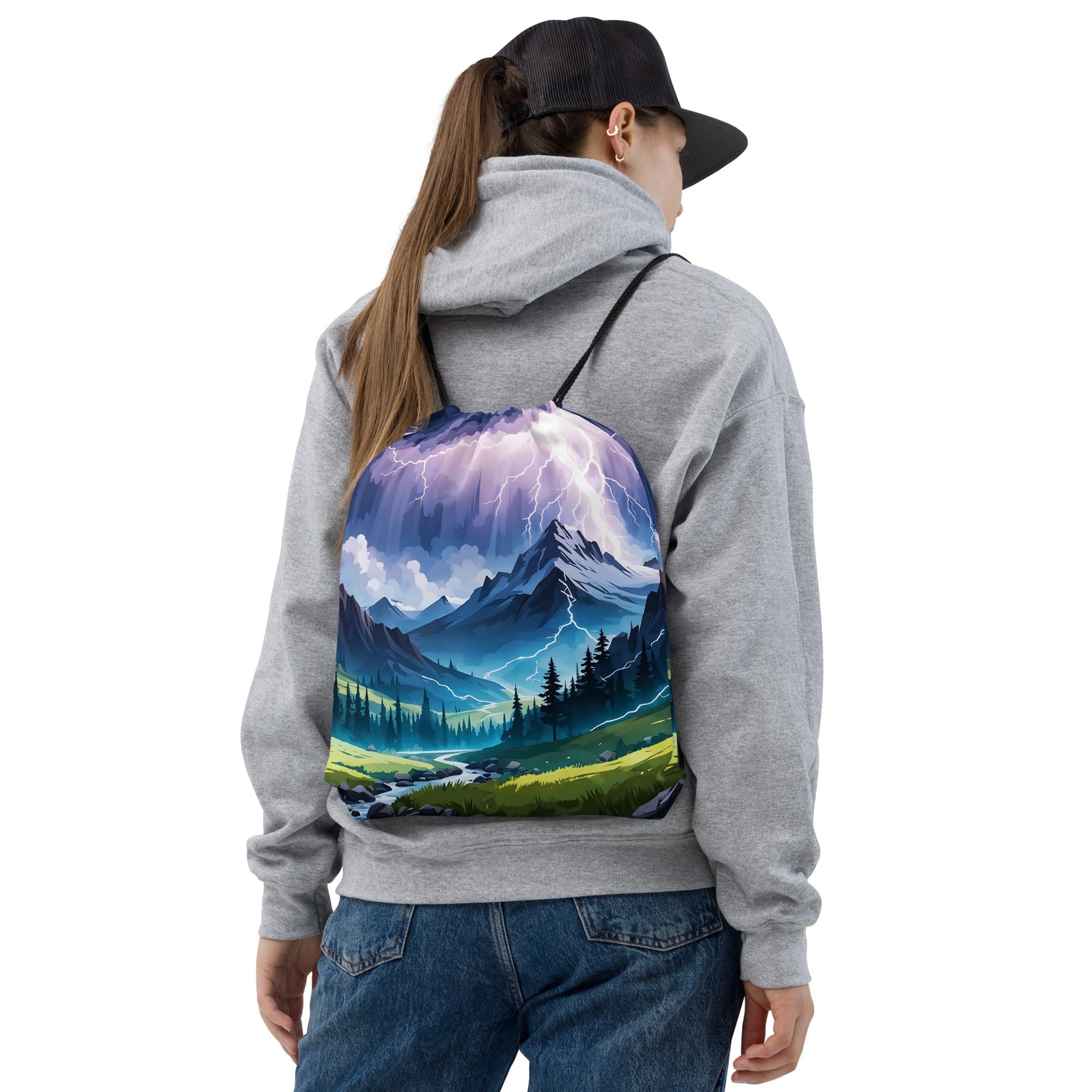 Lightning Over The Mountains II Drawstring Bag - Drawstring Bag - Discovery Co.