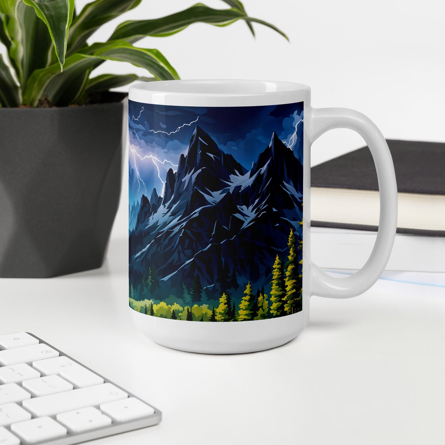 Lightning Over The Mountains II White Glossy Mug (11 oz, 15 oz, 20 oz) - Mugs - Discovery Co.