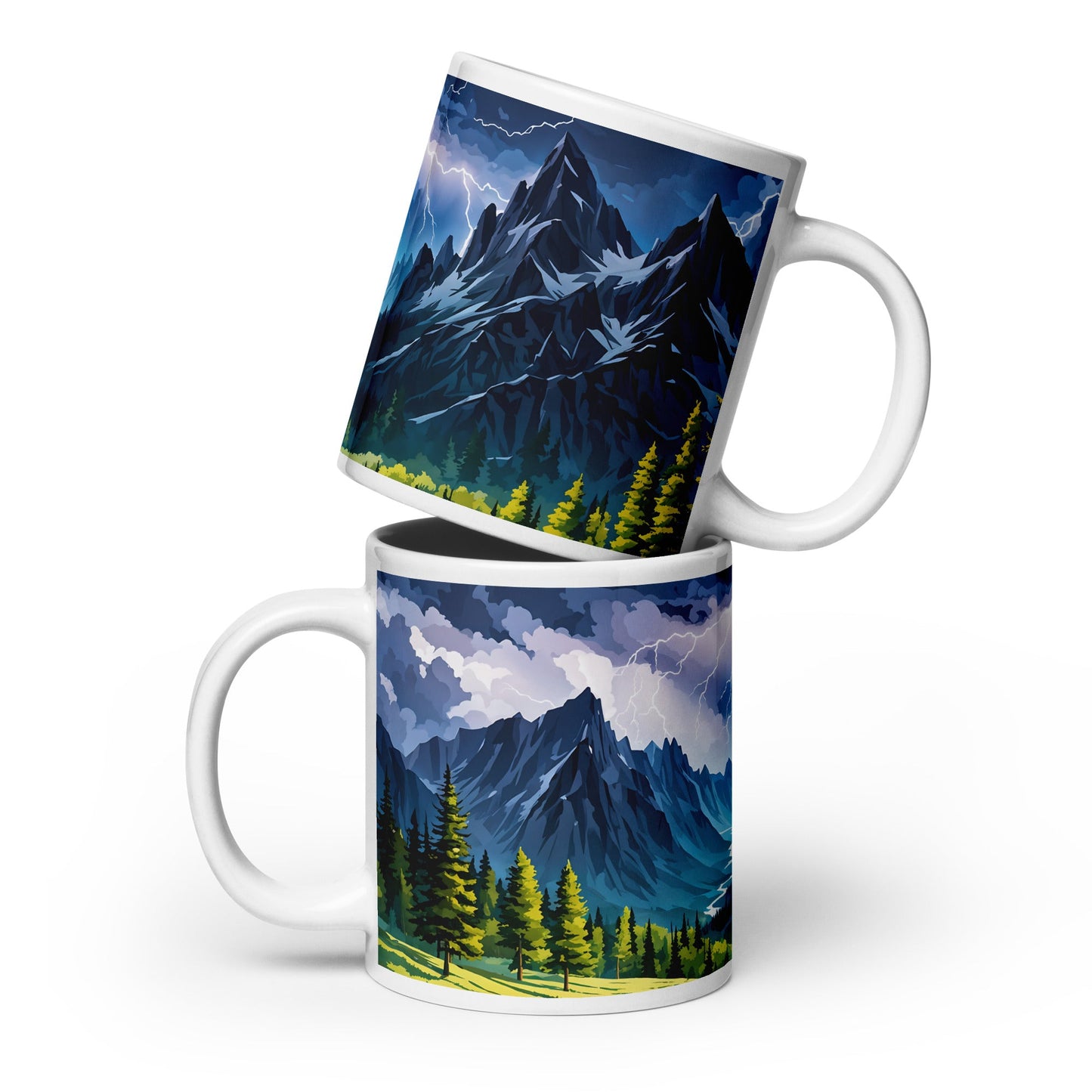 Lightning Over The Mountains II White Glossy Mug (11 oz, 15 oz, 20 oz) - Mugs - Discovery Co.