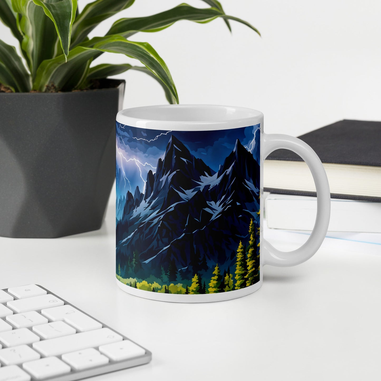 Lightning Over The Mountains II White Glossy Mug (11 oz, 15 oz, 20 oz) - Mugs - Discovery Co.