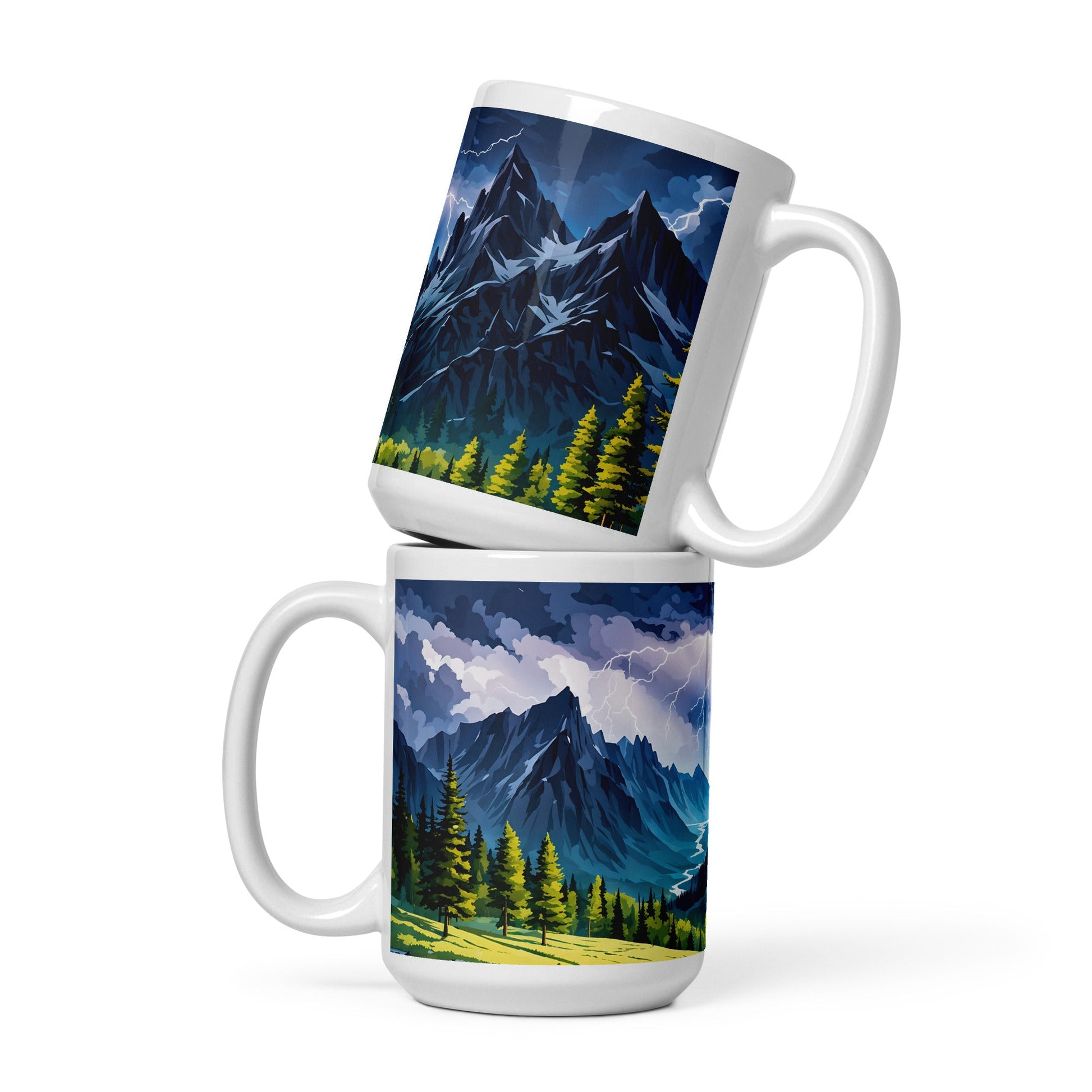 Lightning Over The Mountains II White Glossy Mug (11 oz, 15 oz, 20 oz) - Mugs - Discovery Co.