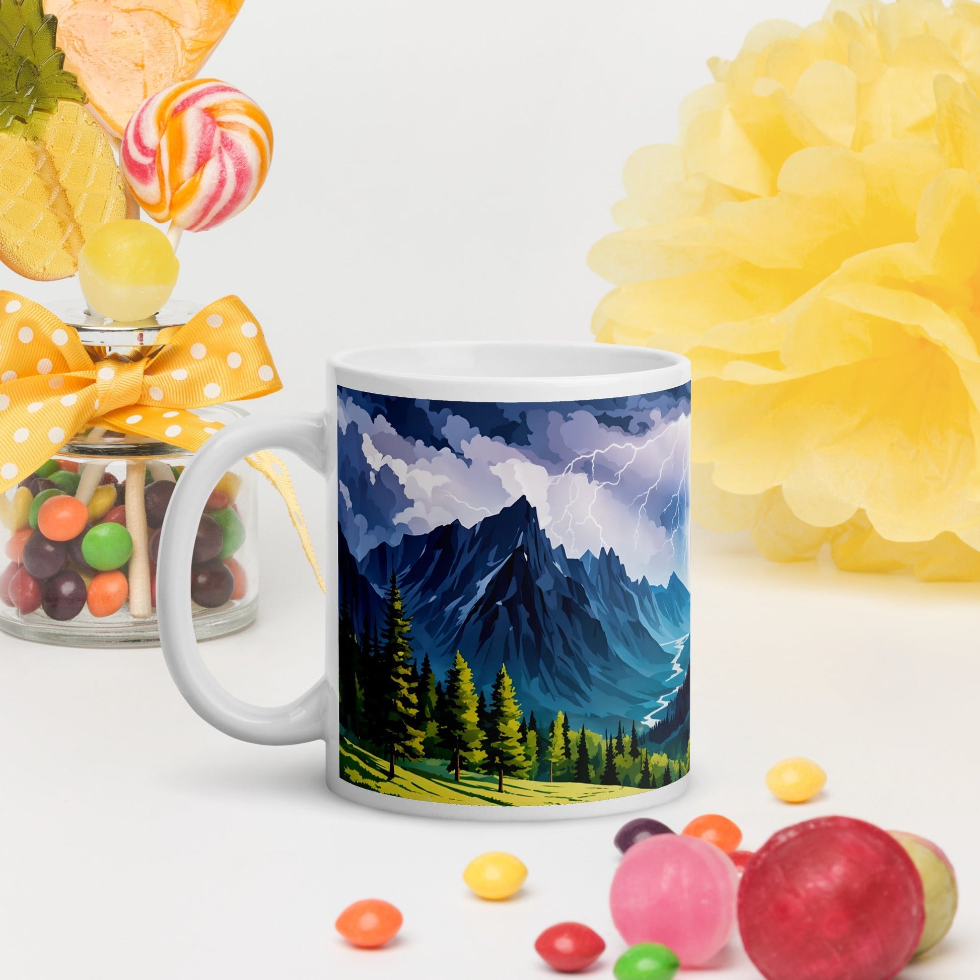 Lightning Over The Mountains II White Glossy Mug (11 oz, 15 oz, 20 oz) - Mugs - Discovery Co.