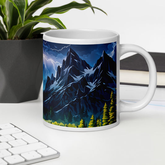 Lightning Over The Mountains II White Glossy Mug (11 oz, 15 oz, 20 oz) - Mugs - Discovery Co.