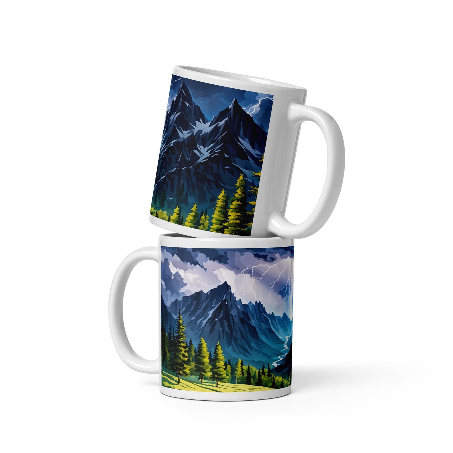 Lightning Over The Mountains II White Glossy Mug (11 oz, 15 oz, 20 oz) - Mugs - Discovery Co.