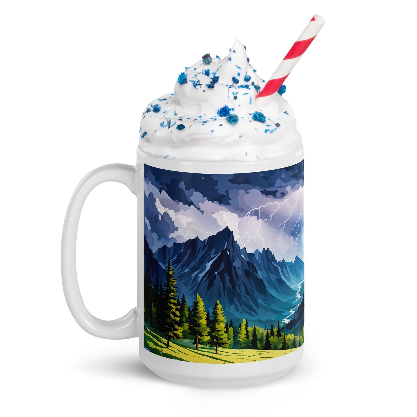 Lightning Over The Mountains II White Glossy Mug (11 oz, 15 oz, 20 oz) - Mugs - Discovery Co.