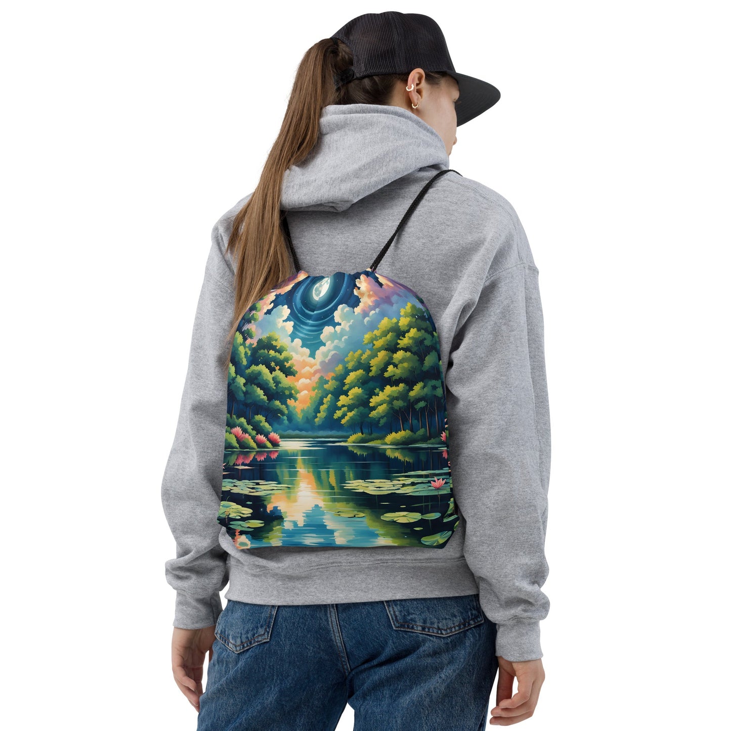 Lily Pads On The Lake II Drawstring Bag - Drawstring Bag - Discovery Co.