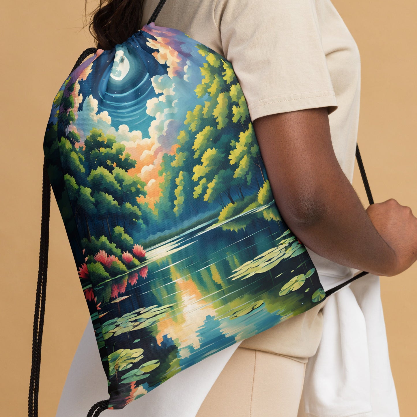 Lily Pads On The Lake II Drawstring Bag - Drawstring Bag - Discovery Co.