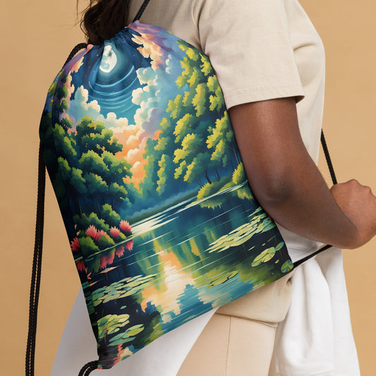 Lily Pads On The Lake II Drawstring Bag - Drawstring Bag - Discovery Co.