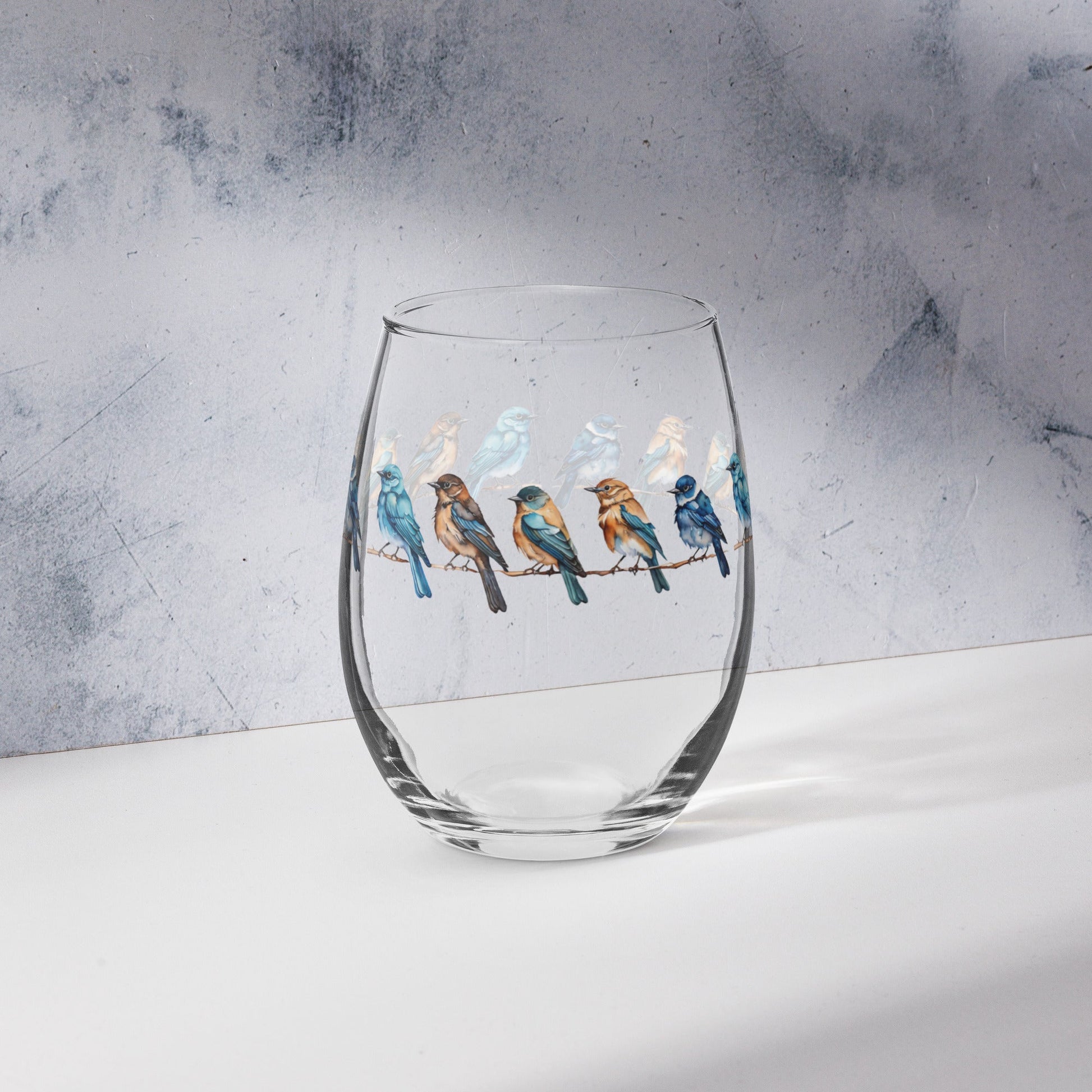 Line of Birds Watercolor Art Stemless Wine Glass - Stemless Wine Glass - Discovery Co.