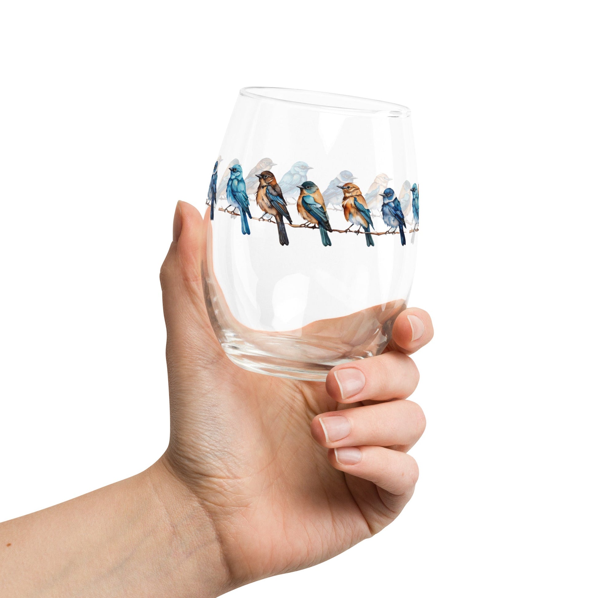 Line of Birds Watercolor Art Stemless Wine Glass - Stemless Wine Glass - Discovery Co.