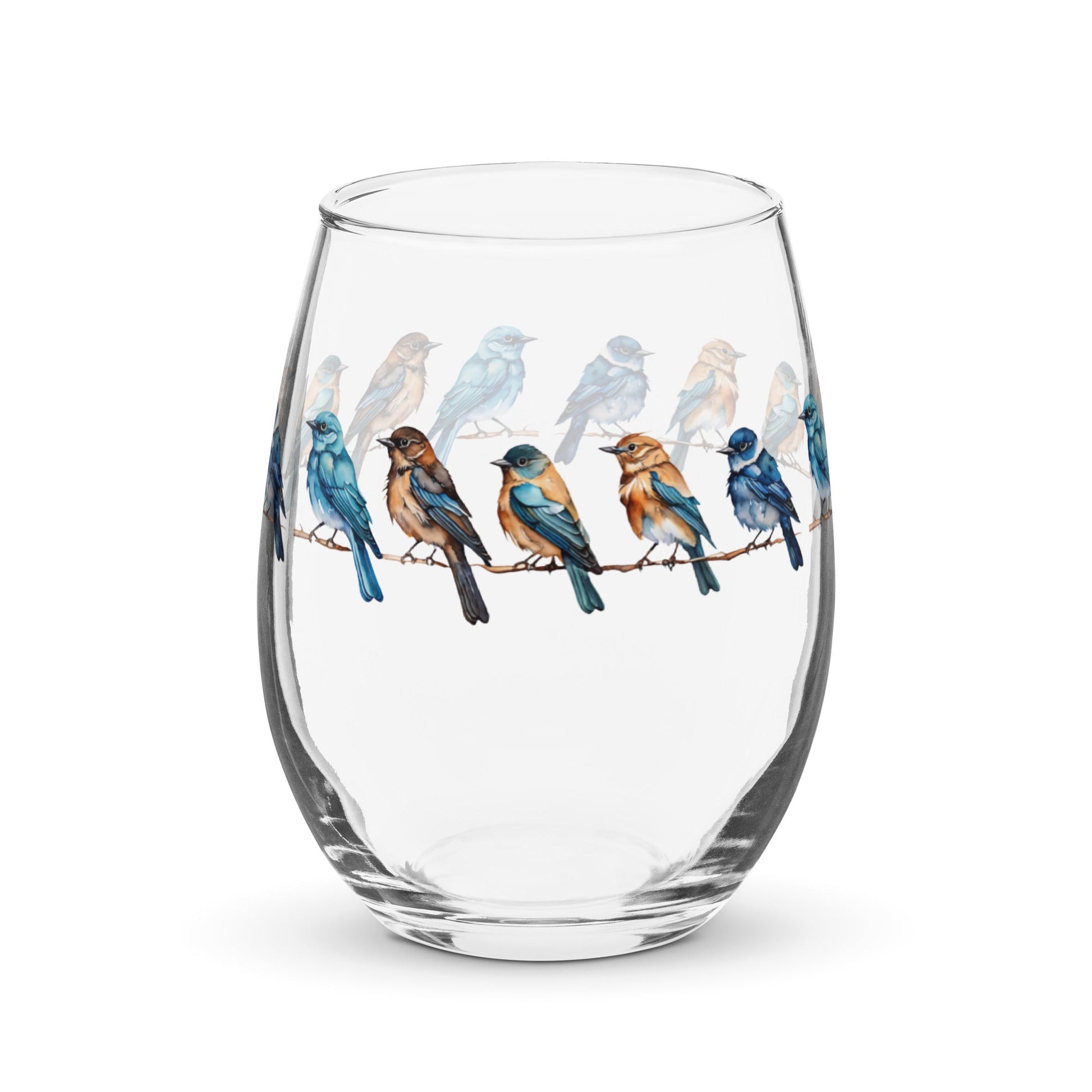 Line of Birds Watercolor Art Stemless Wine Glass - Stemless Wine Glass - Discovery Co.