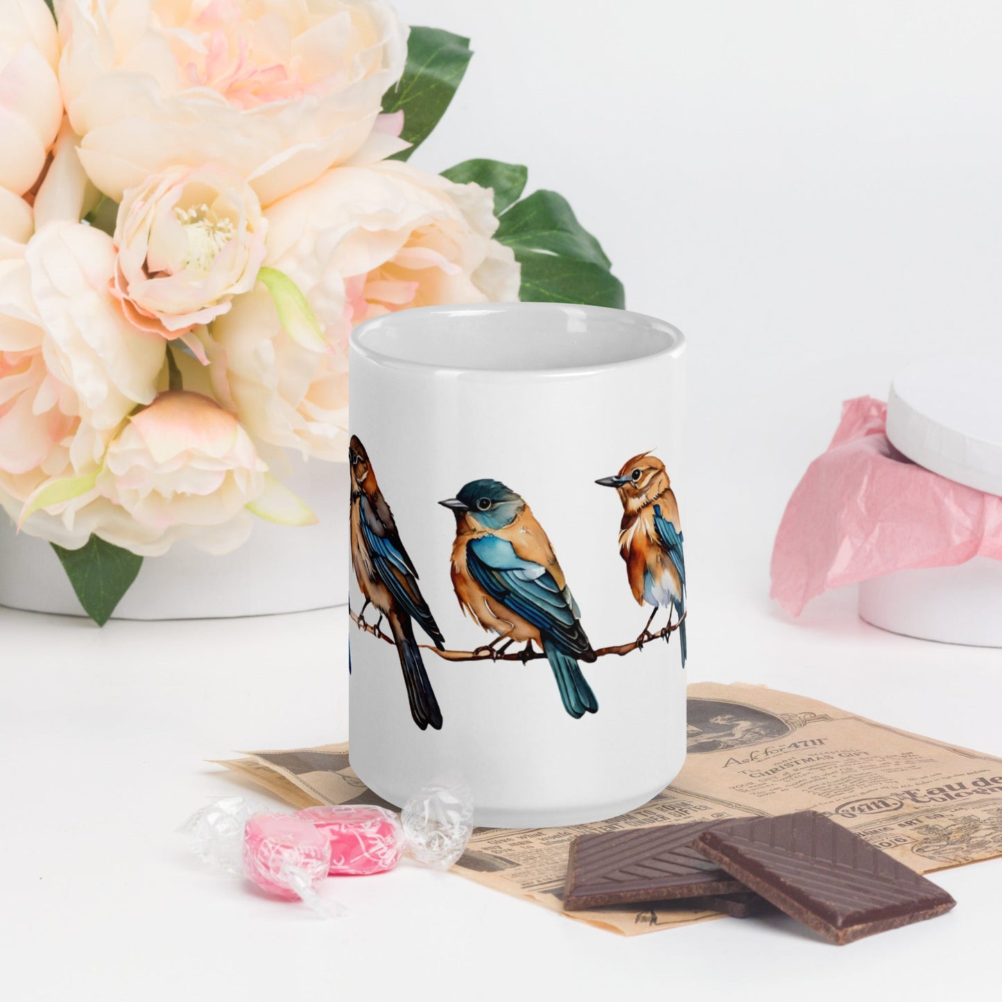 Line of Birds Watercolor Art White Glossy Mug (11 oz, 15 oz, 20 oz) - Mugs - Discovery Co.