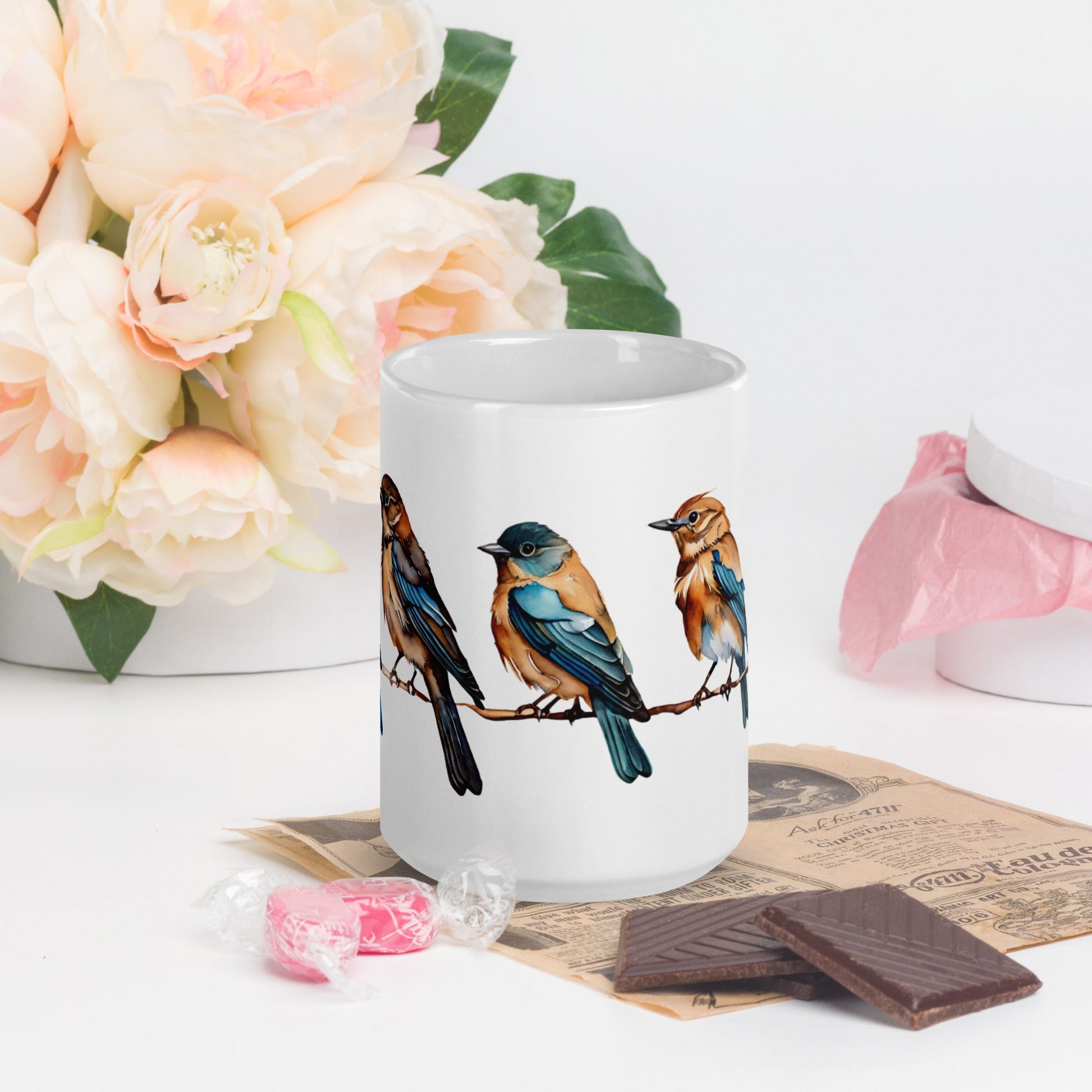 Line of Birds Watercolor Art White Glossy Mug (11 oz, 15 oz, 20 oz) - Mugs - Discovery Co.