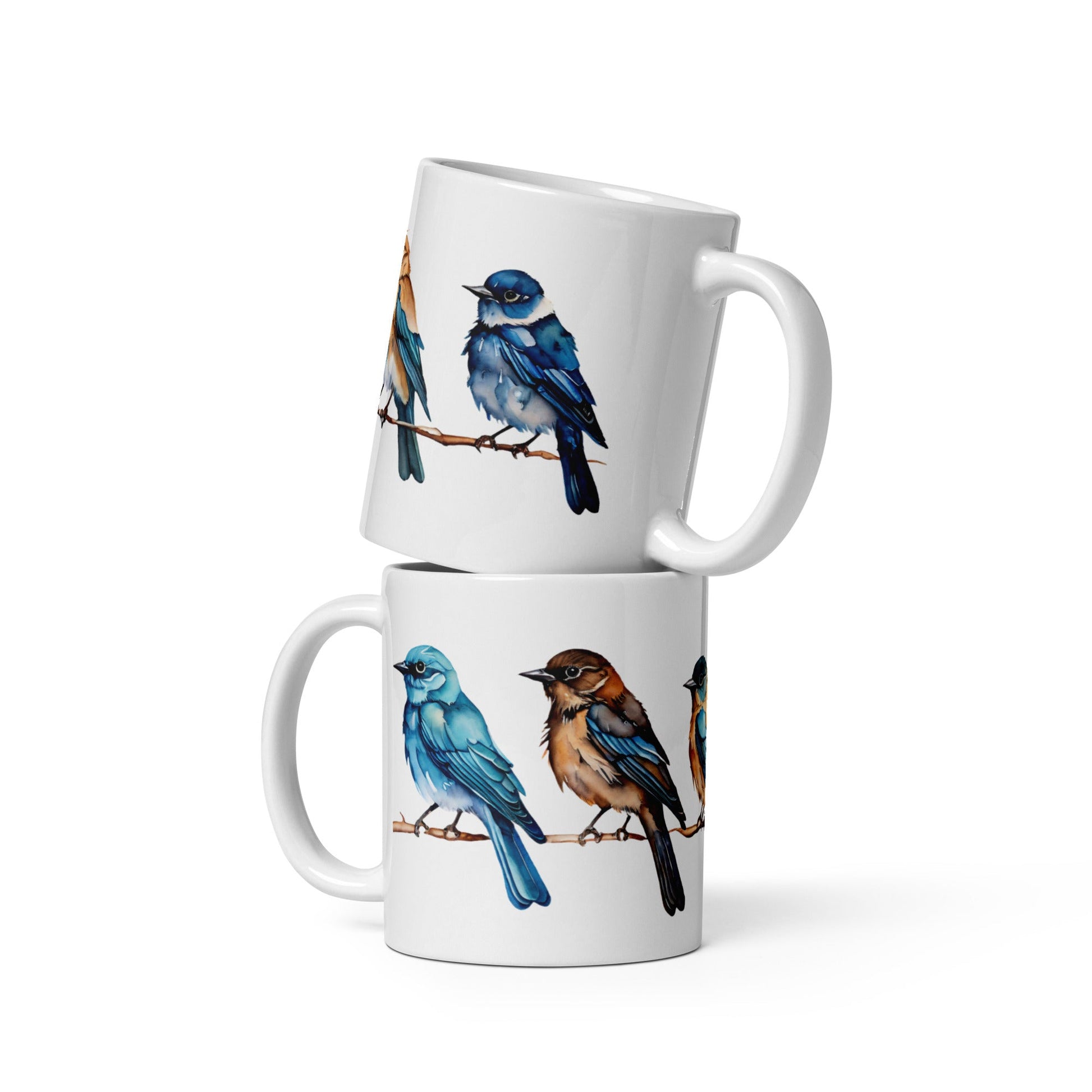 Line of Birds Watercolor Art White Glossy Mug (11 oz, 15 oz, 20 oz) - Mugs - Discovery Co.