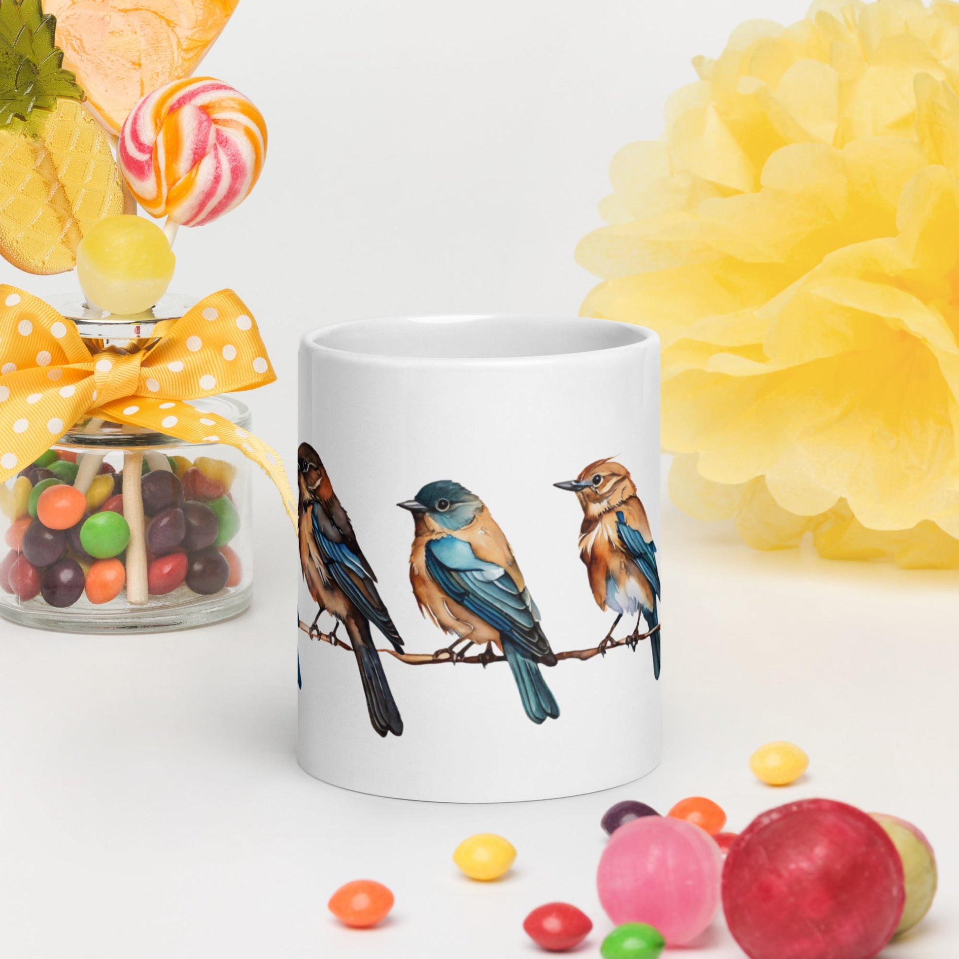 Line of Birds Watercolor Art White Glossy Mug (11 oz, 15 oz, 20 oz) - Mugs - Discovery Co.