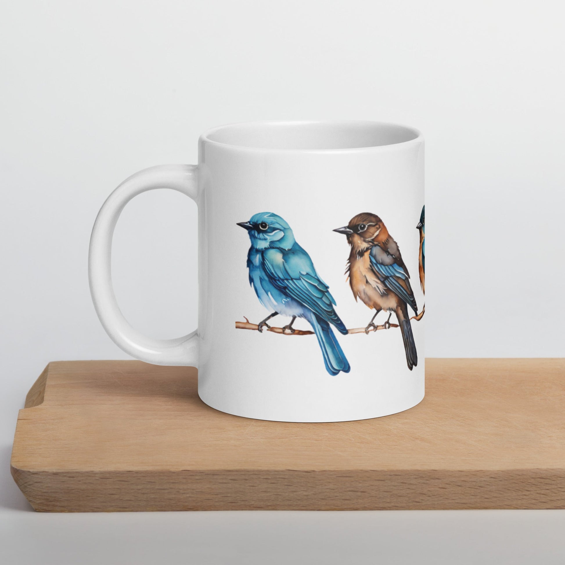 Line of Birds Watercolor Art White Glossy Mug (11 oz, 15 oz, 20 oz) - Mugs - Discovery Co.