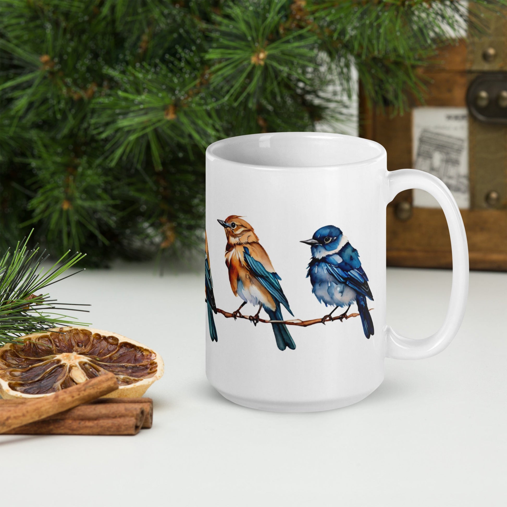 Line of Birds Watercolor Art White Glossy Mug (11 oz, 15 oz, 20 oz) - Mugs - Discovery Co.