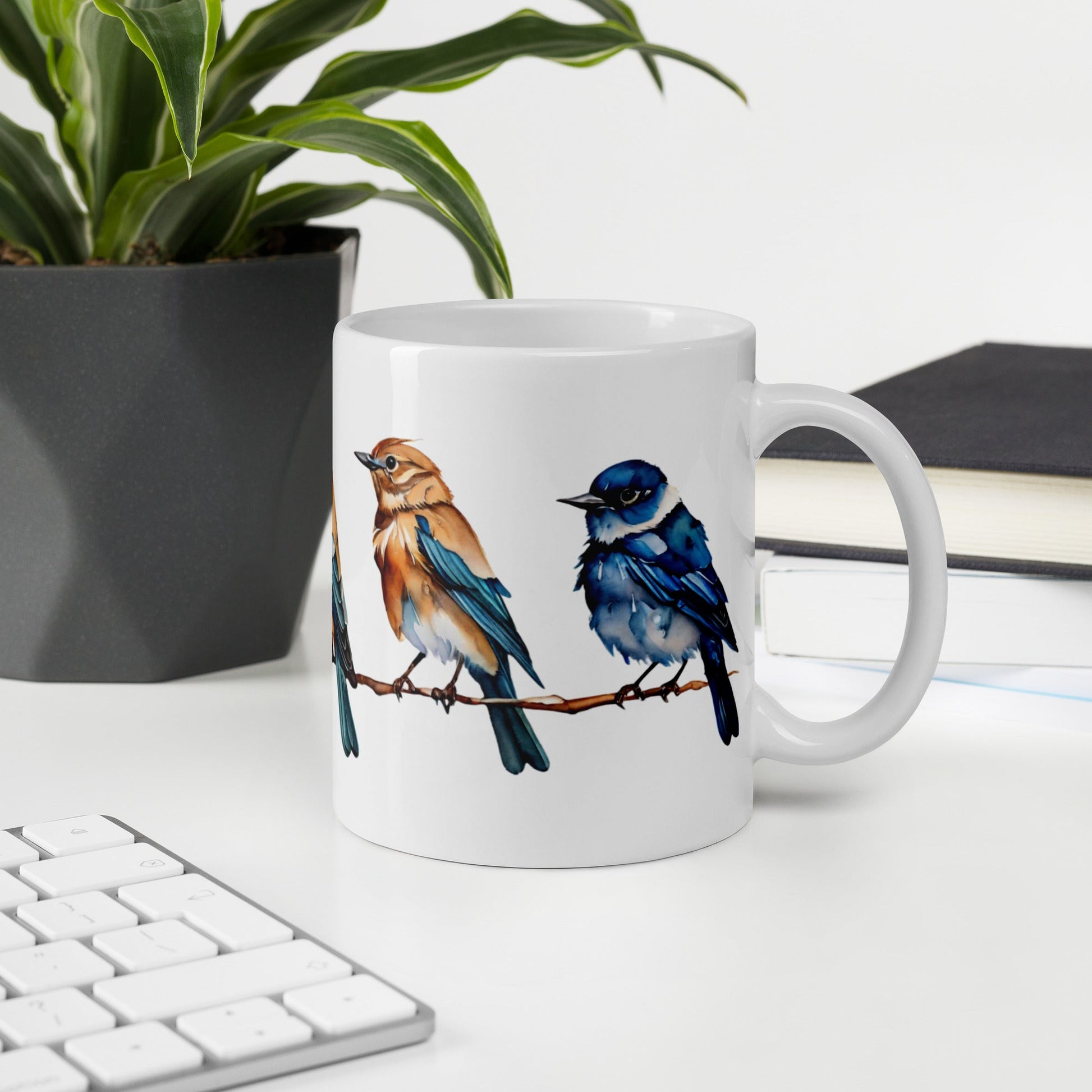 Line of Birds Watercolor Art White Glossy Mug (11 oz, 15 oz, 20 oz) - Mugs - Discovery Co.