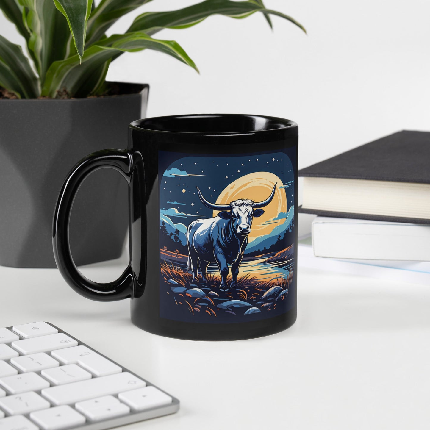 Longhorn Black Glossy Mug (11 oz, 15 oz) - Mugs - Discovery Co.