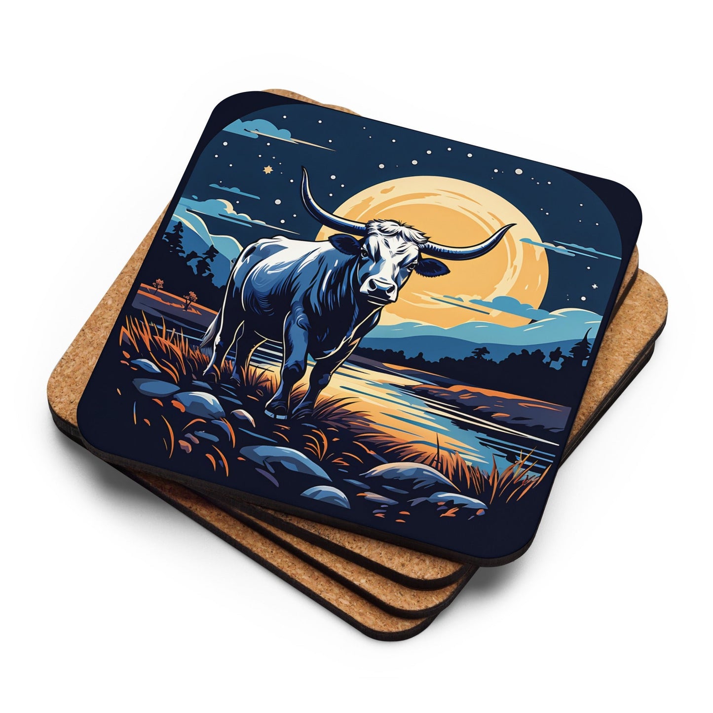 Longhorn Cork - back Coaster - Coasters - Discovery Co.