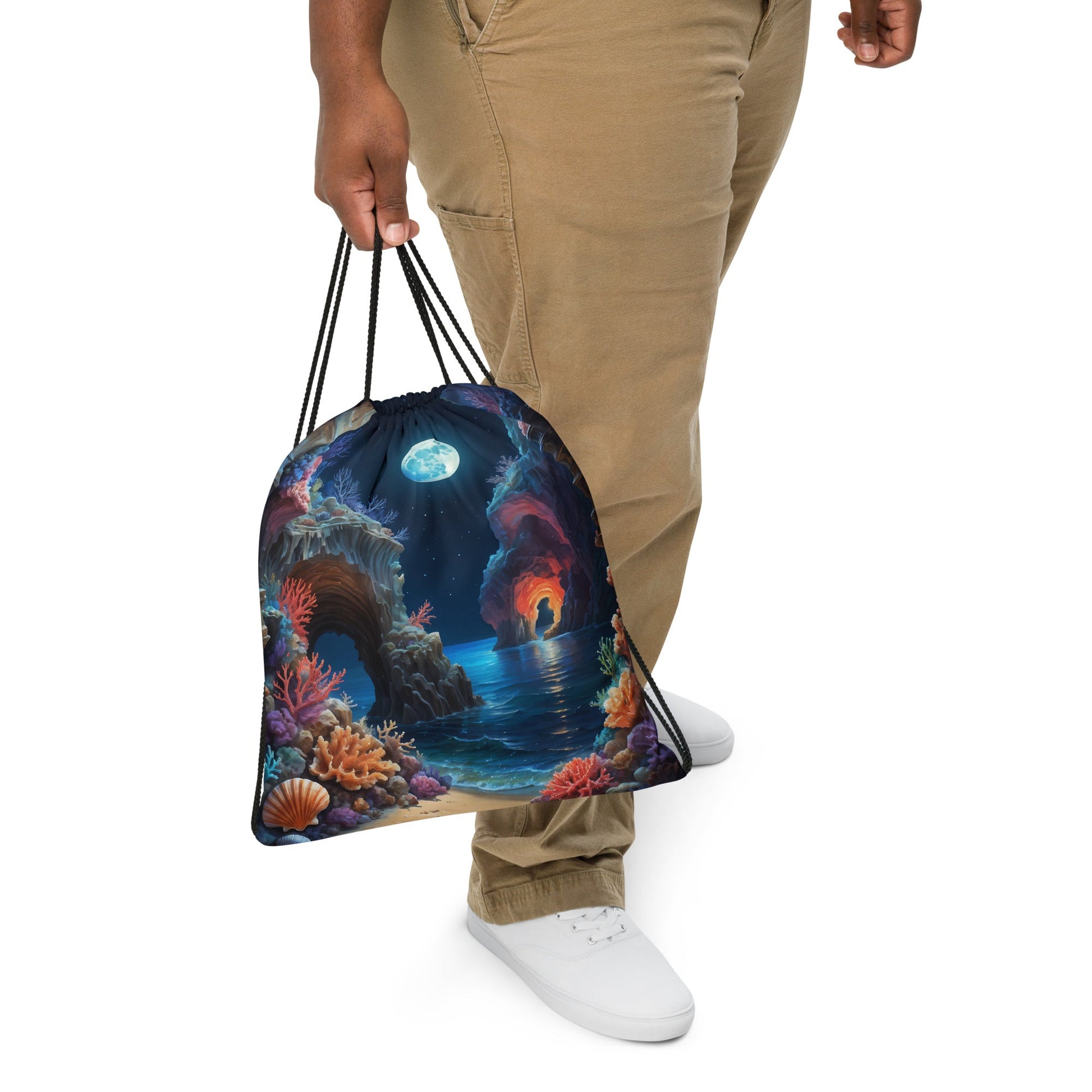 Majestic Beach Cave Drawstring Bag - Drawstring Bag - Discovery Co.