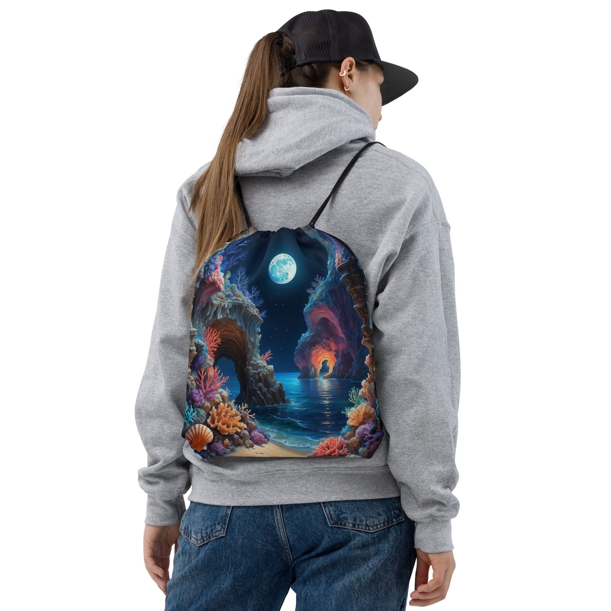 Majestic Beach Cave Drawstring Bag - Drawstring Bag - Discovery Co.