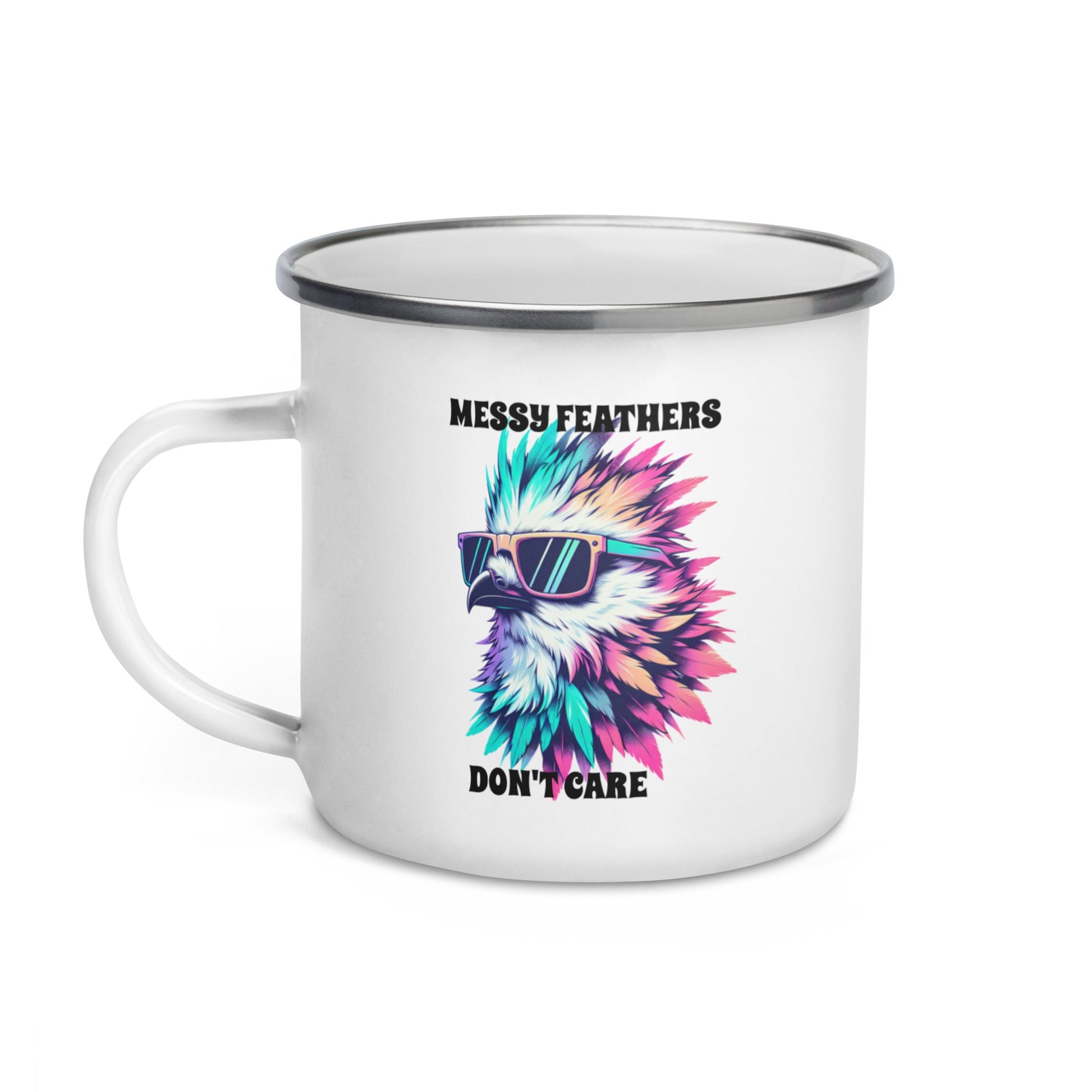 Messy Feathers Don't Care Enamel Mug - Mugs - Discovery Co.