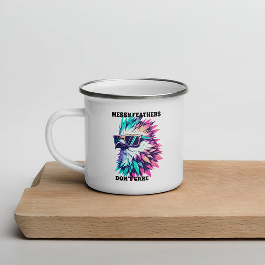 Messy Feathers Don't Care Enamel Mug - Mugs - Discovery Co.