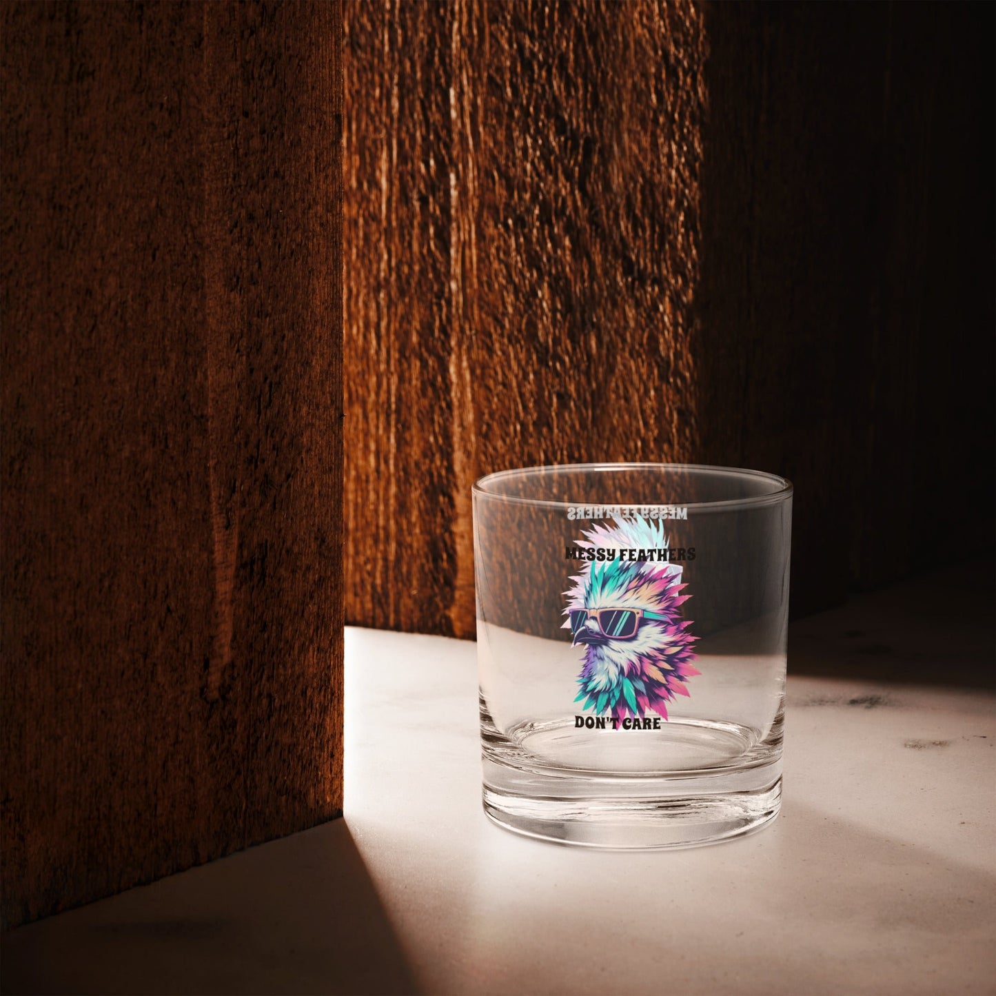 Messy Feathers Don't Care Rocks Glass - Rocks Glass - Discovery Co.